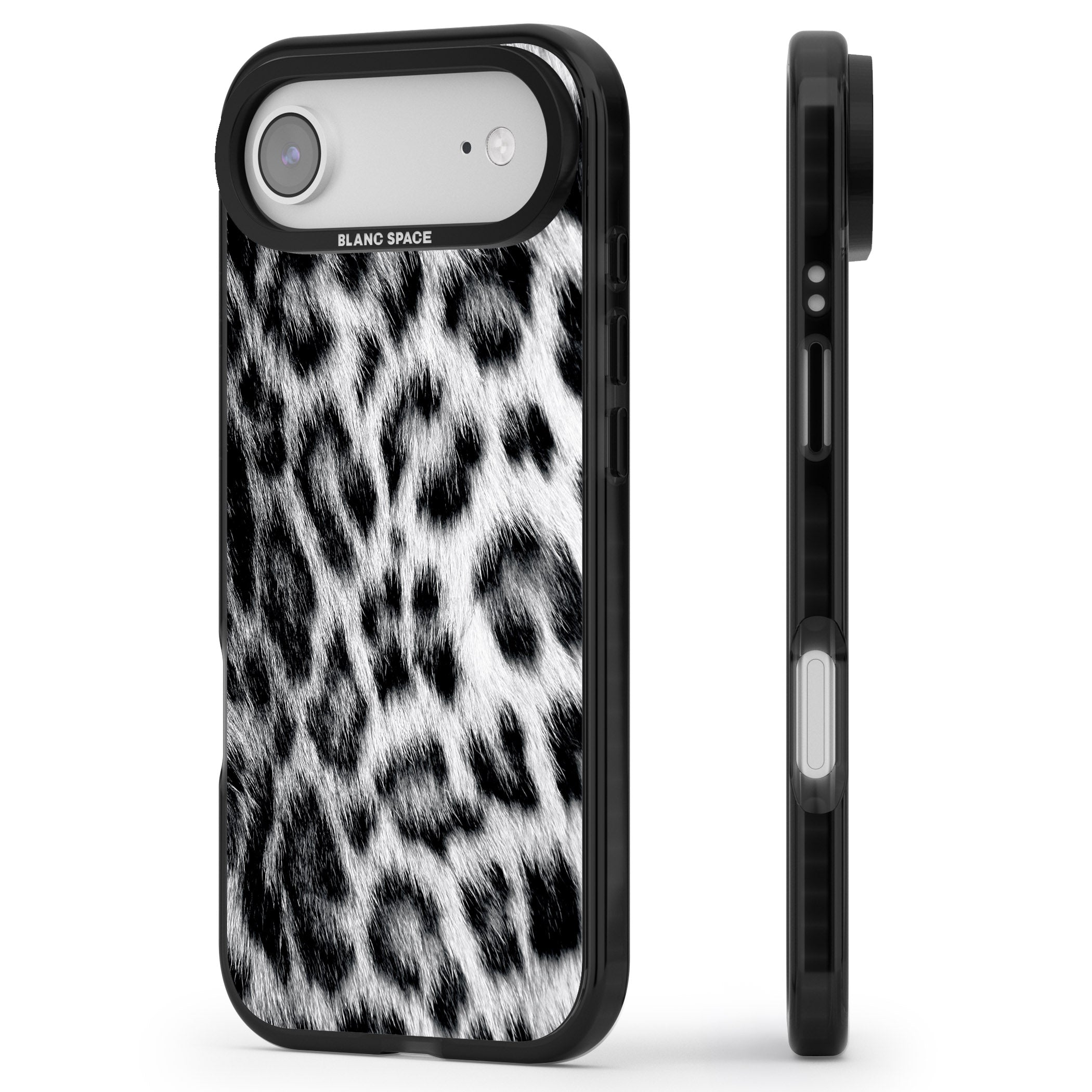 Animal Fur Pattern Snow Leopard iPhone 17 Air Impact Black Phone Case Side Profile