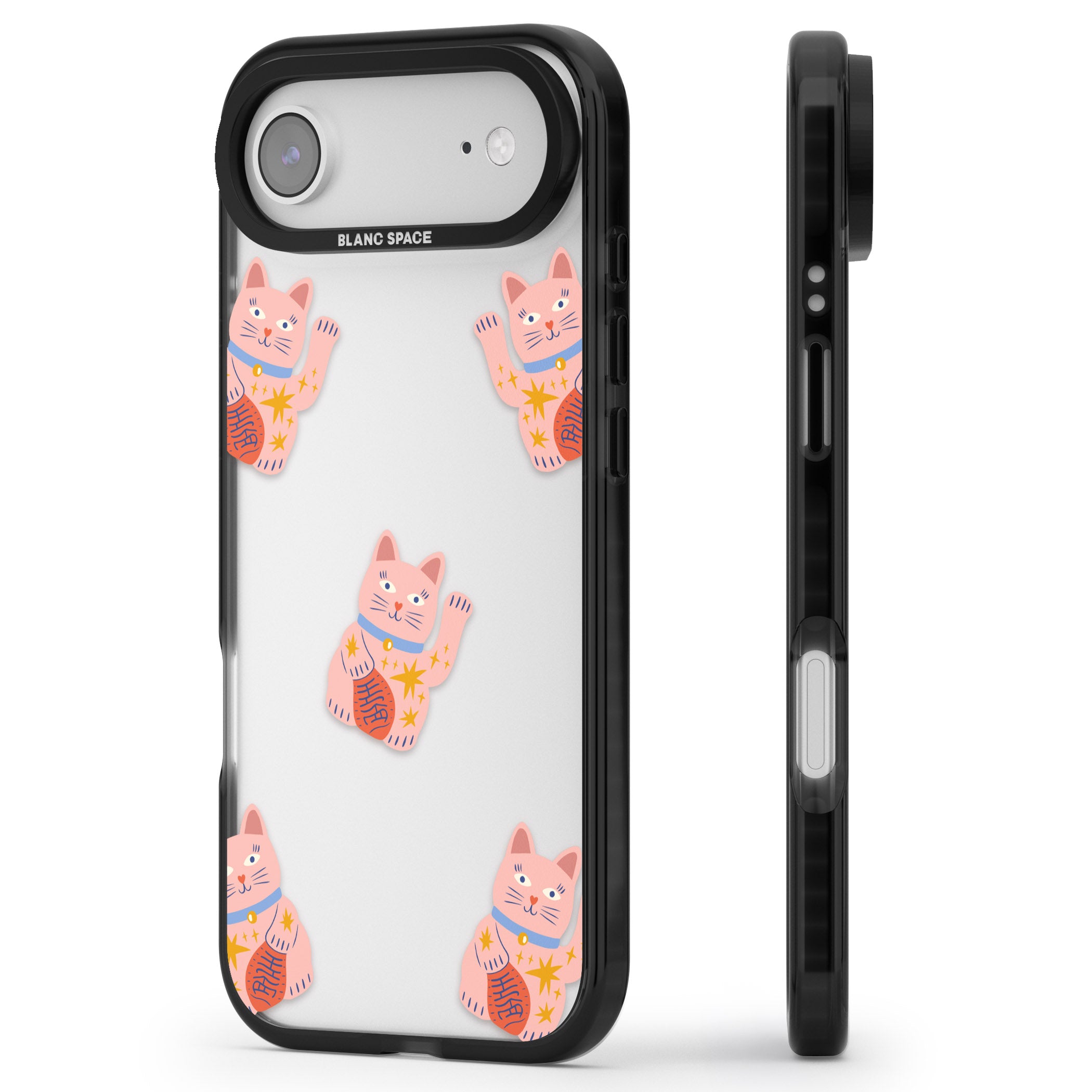 Waving Cat Pattern iPhone 17 Air Impact Black Phone Case Side Profile