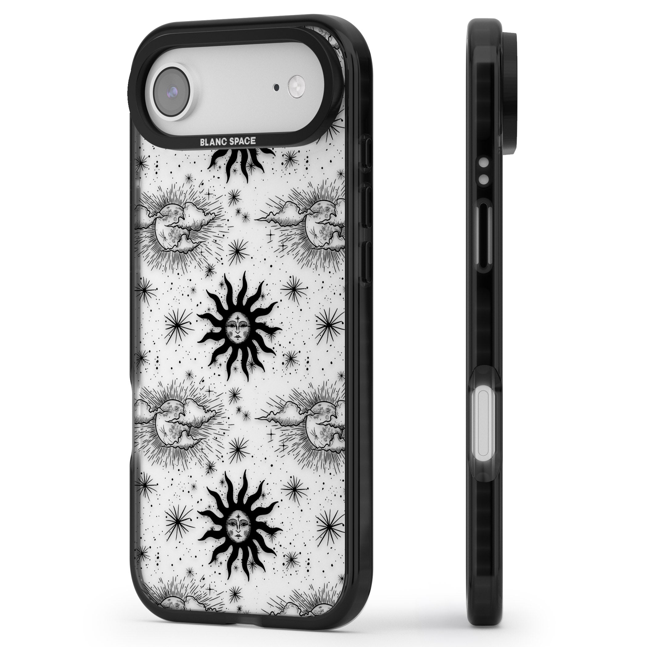 Vintage Sun & Moon iPhone 17 Air Impact Black Phone Case Side Profile