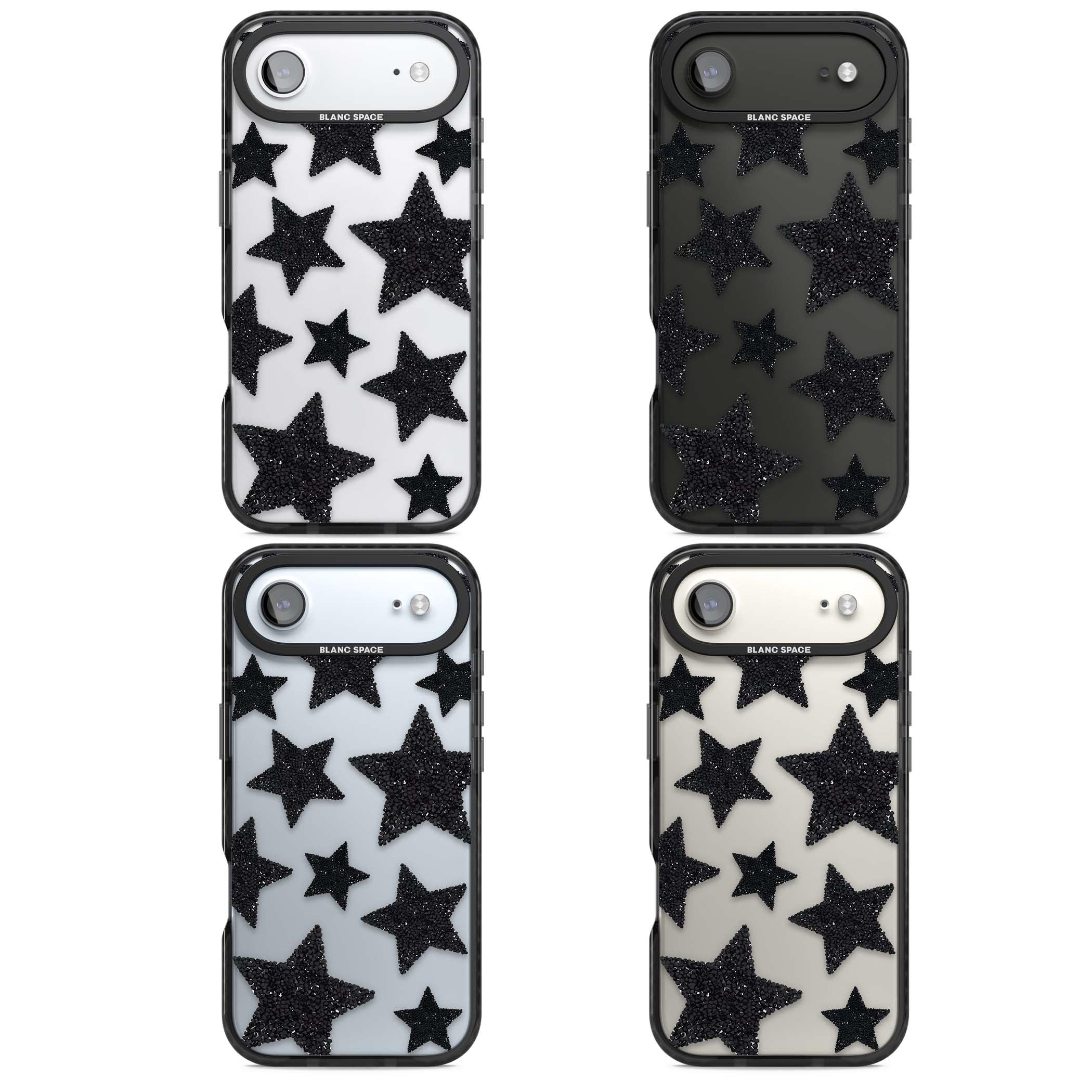 Beaded Black Stars celestial iPhone case featuring black glitter beaded stars scattered on a clear background | Clear Impact case for iPhone Air