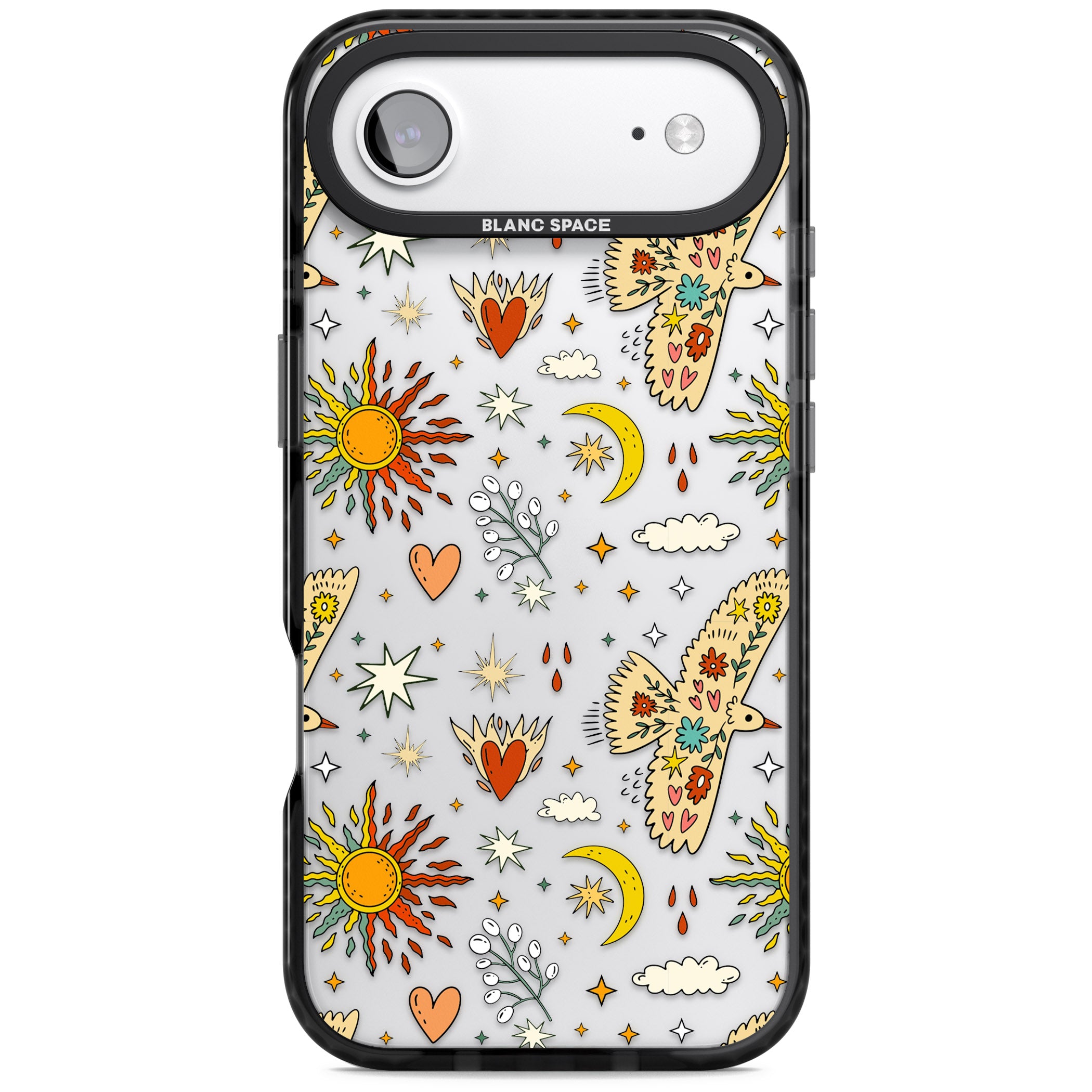 Boho Celestial Floral Bird Sun iPhone 17 Air Impact Black Phone Case