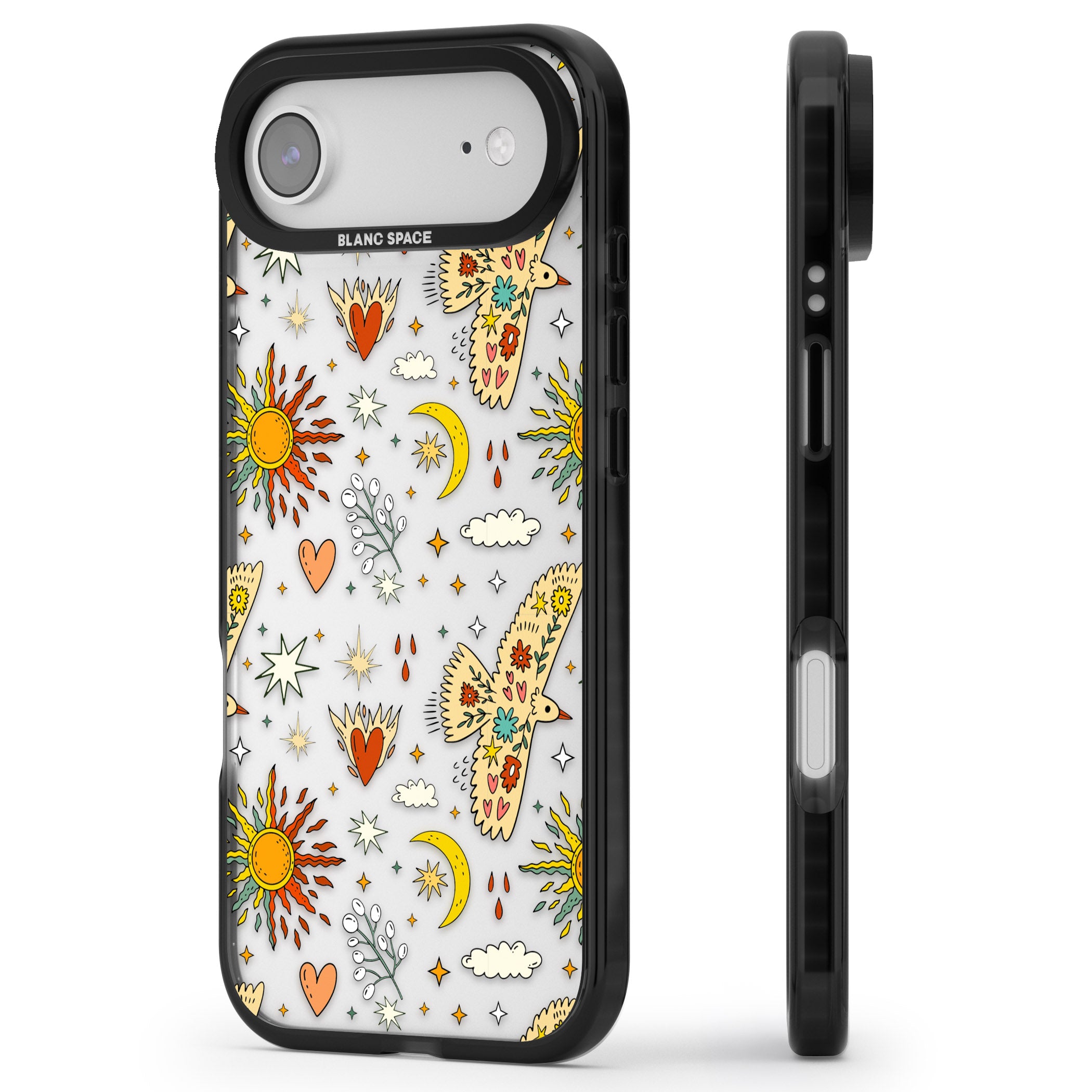 Boho Celestial Floral Bird Sun iPhone 17 Air Impact Black Phone Case Side Profile