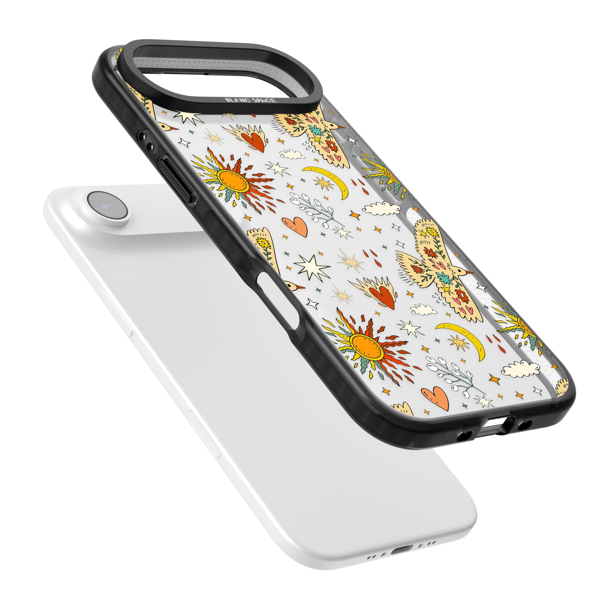 Boho Celestial Floral Bird Sun iPhone 17 Air Impact Black Phone Case Colours