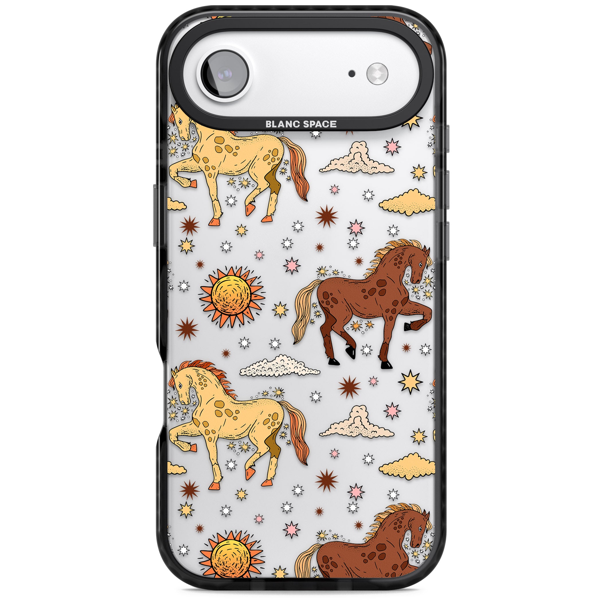 Boho Celestial Wild Horses iPhone 17 Air Impact Black Phone Case