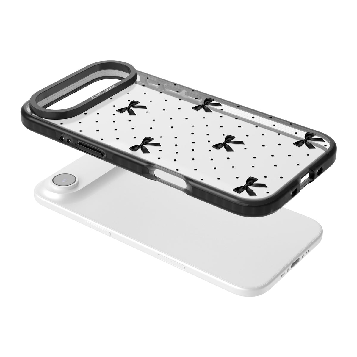 Black Polka Bows iPhone Air Impact Black Phone Case angled