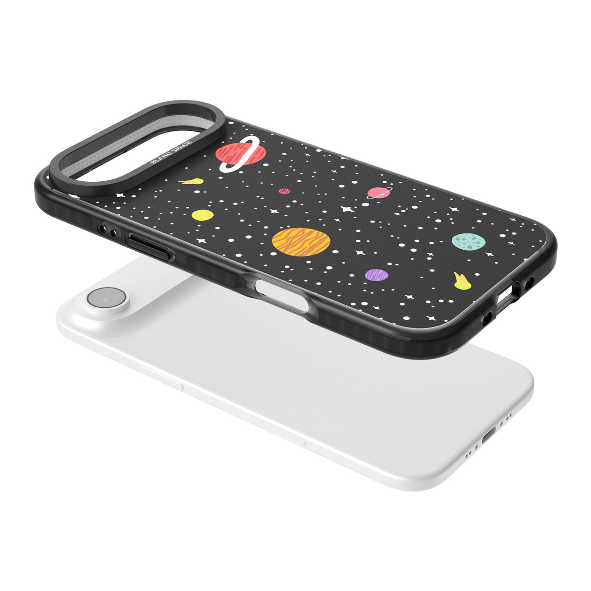 Cute Cartoon Planets iPhone Air Impact Black Phone Case angled