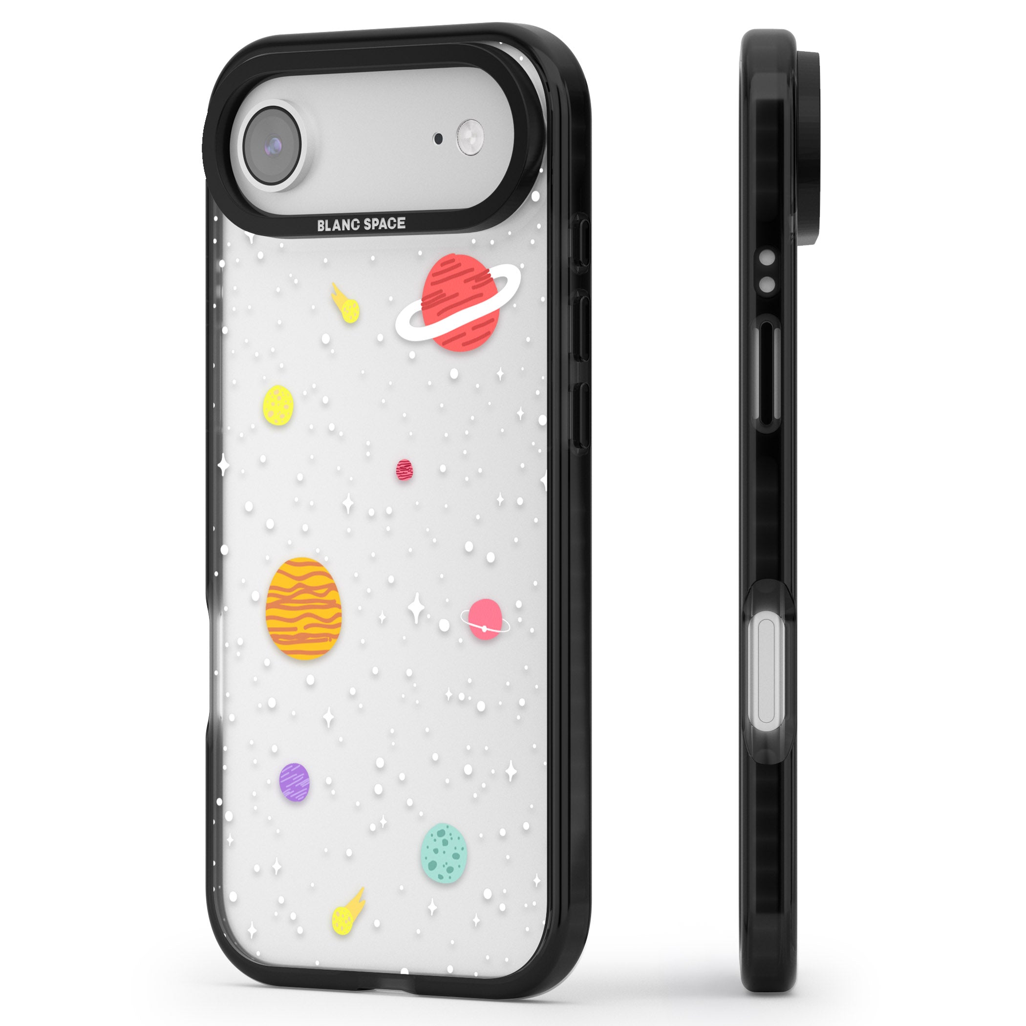 Cute Cartoon Planets (Clear) iPhone 17 Air Impact Black Phone Case Side Profile