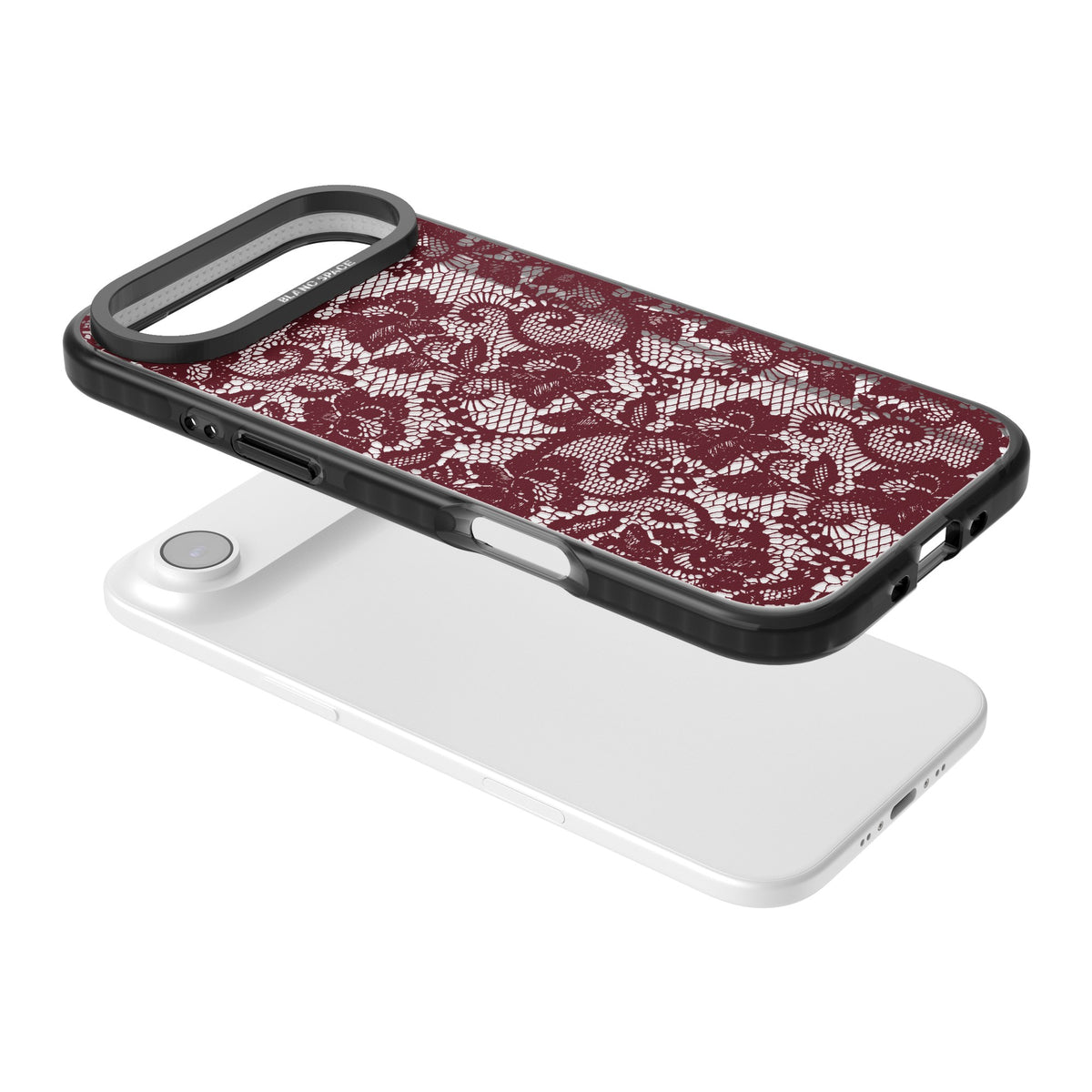 Burgundy Lace iPhone Air Impact Black Phone Case angled
