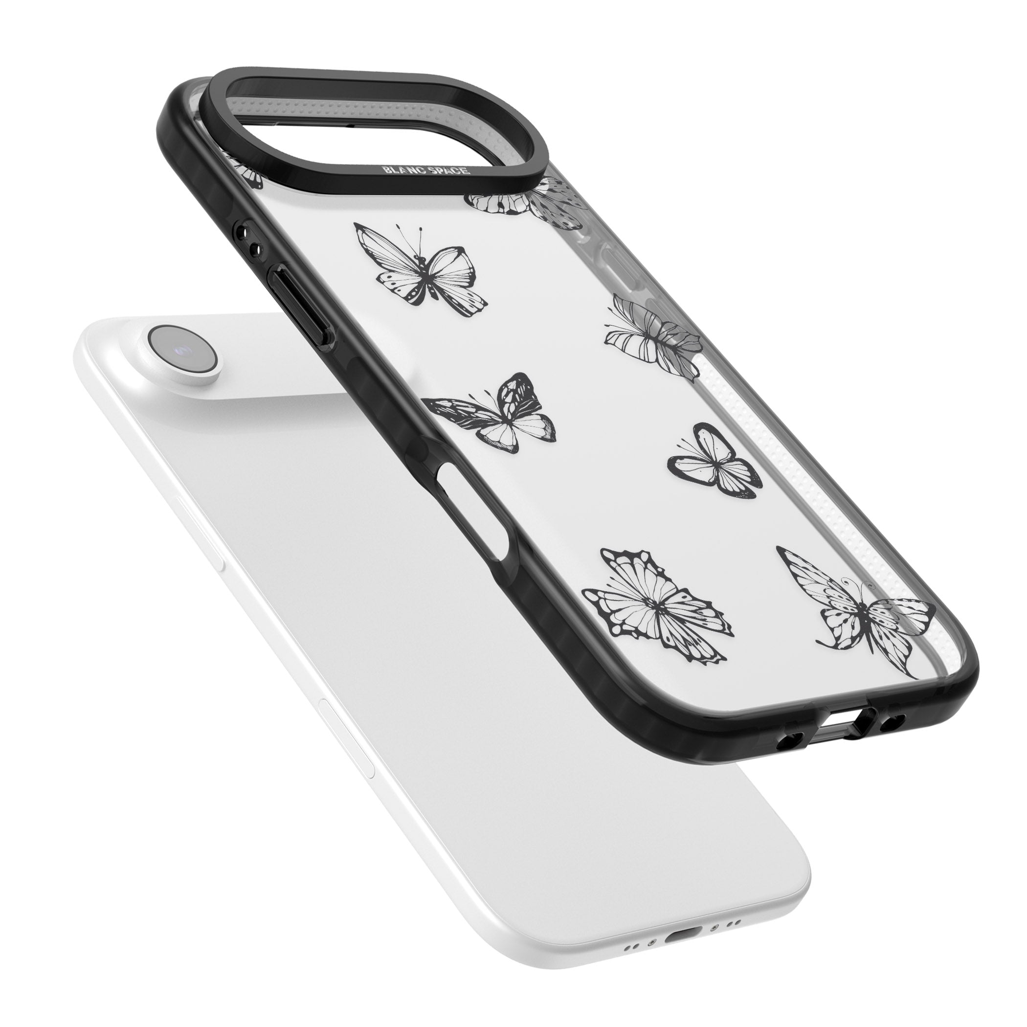 Grey Butterfly Line Pattern iPhone 17 Air Impact Black Phone Case Colours