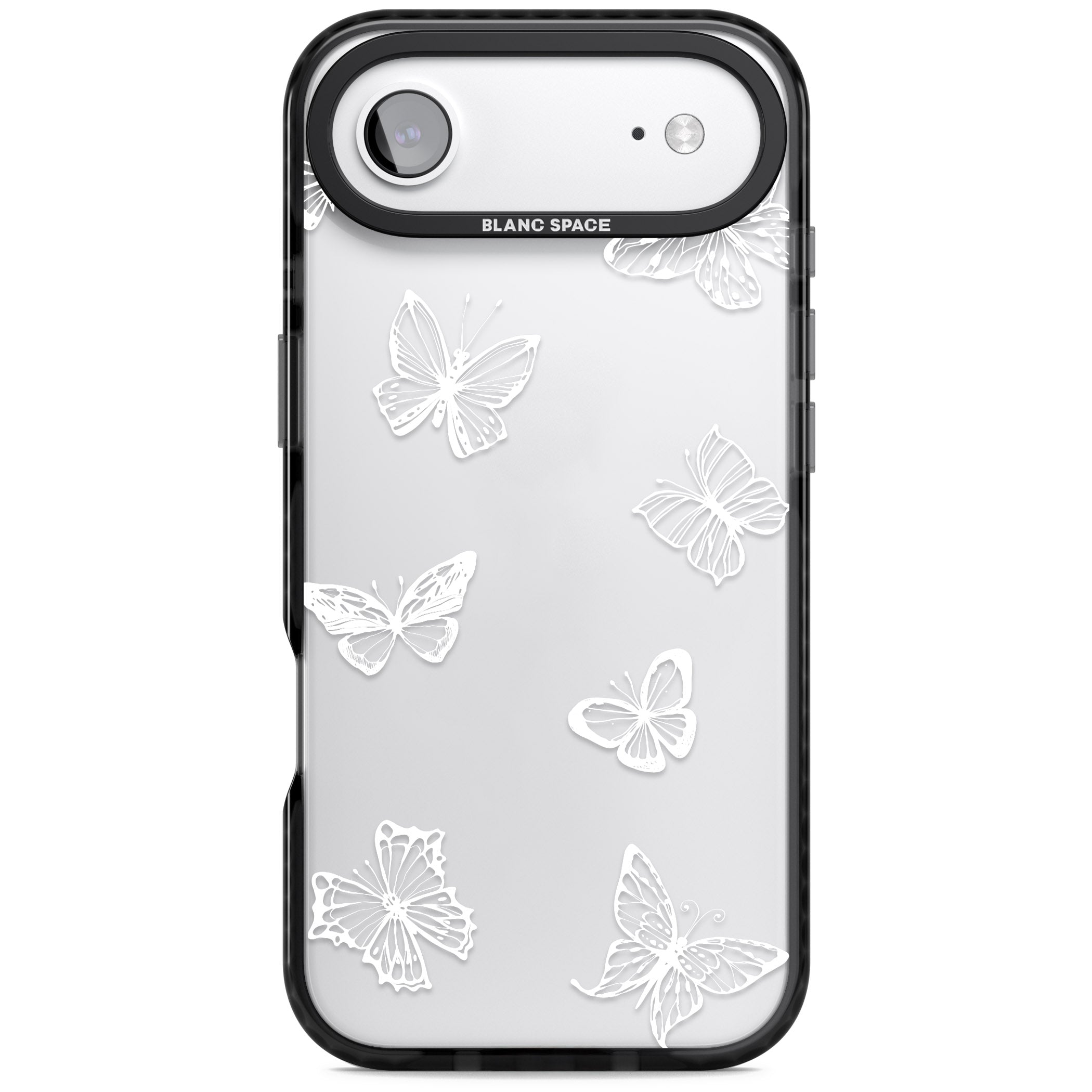 White Butterfly Line Pattern iPhone 17 Air Impact Black Phone Case