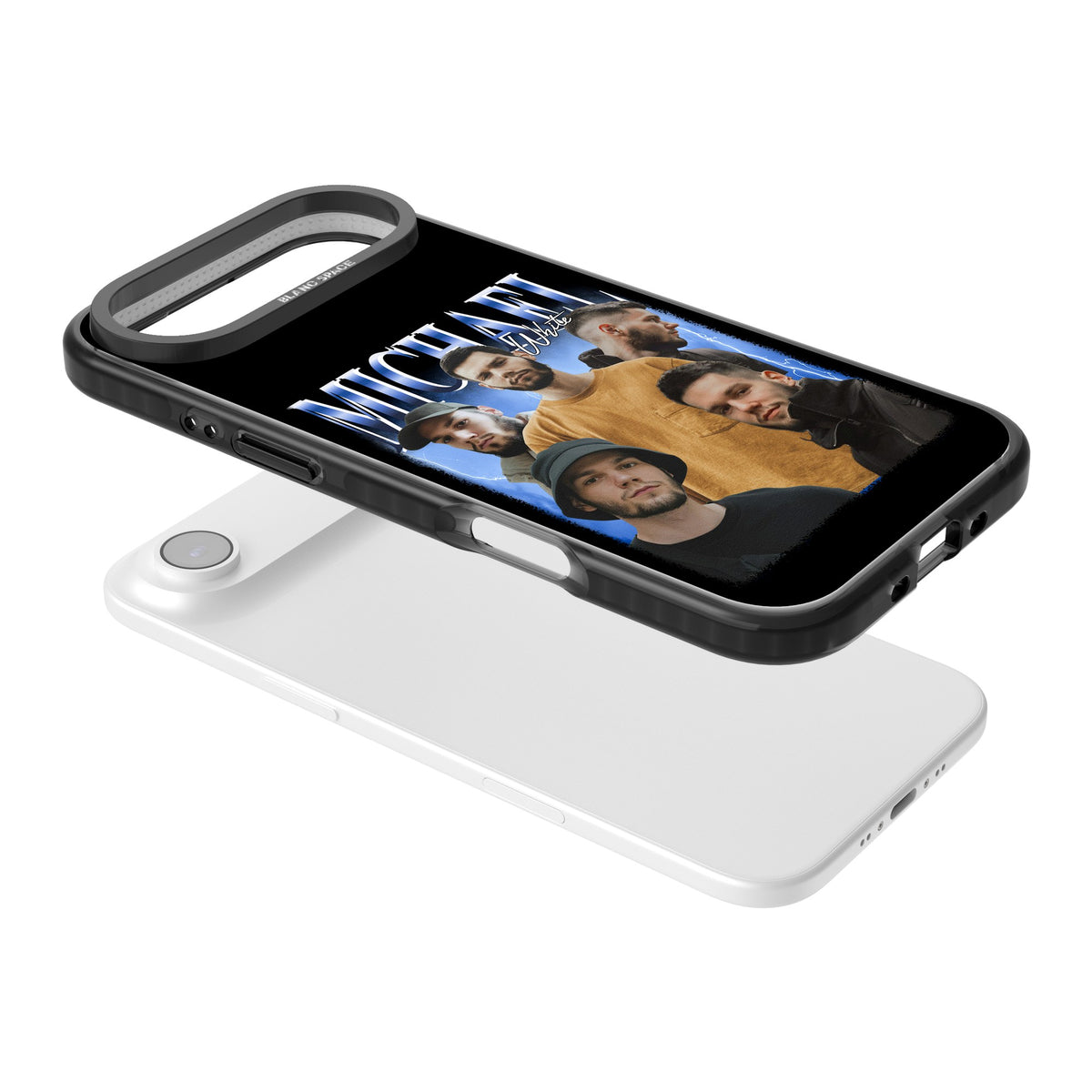 Personalised Airbrush Name & Photo Collage (Blue) iPhone Air Impact Black Phone Case angled