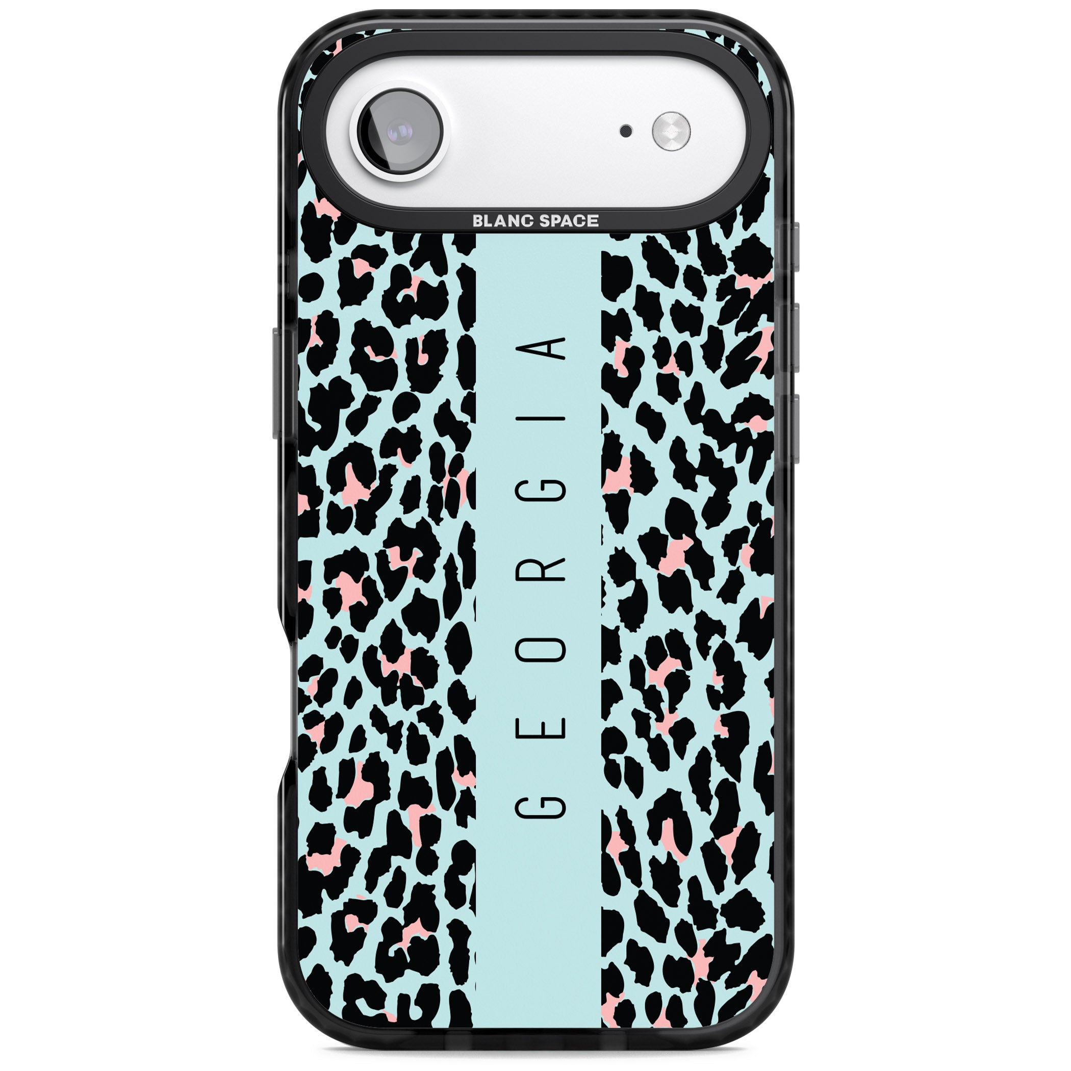 Personalised Blue Leopard iPhone 17 Air Impact Black Phone Case