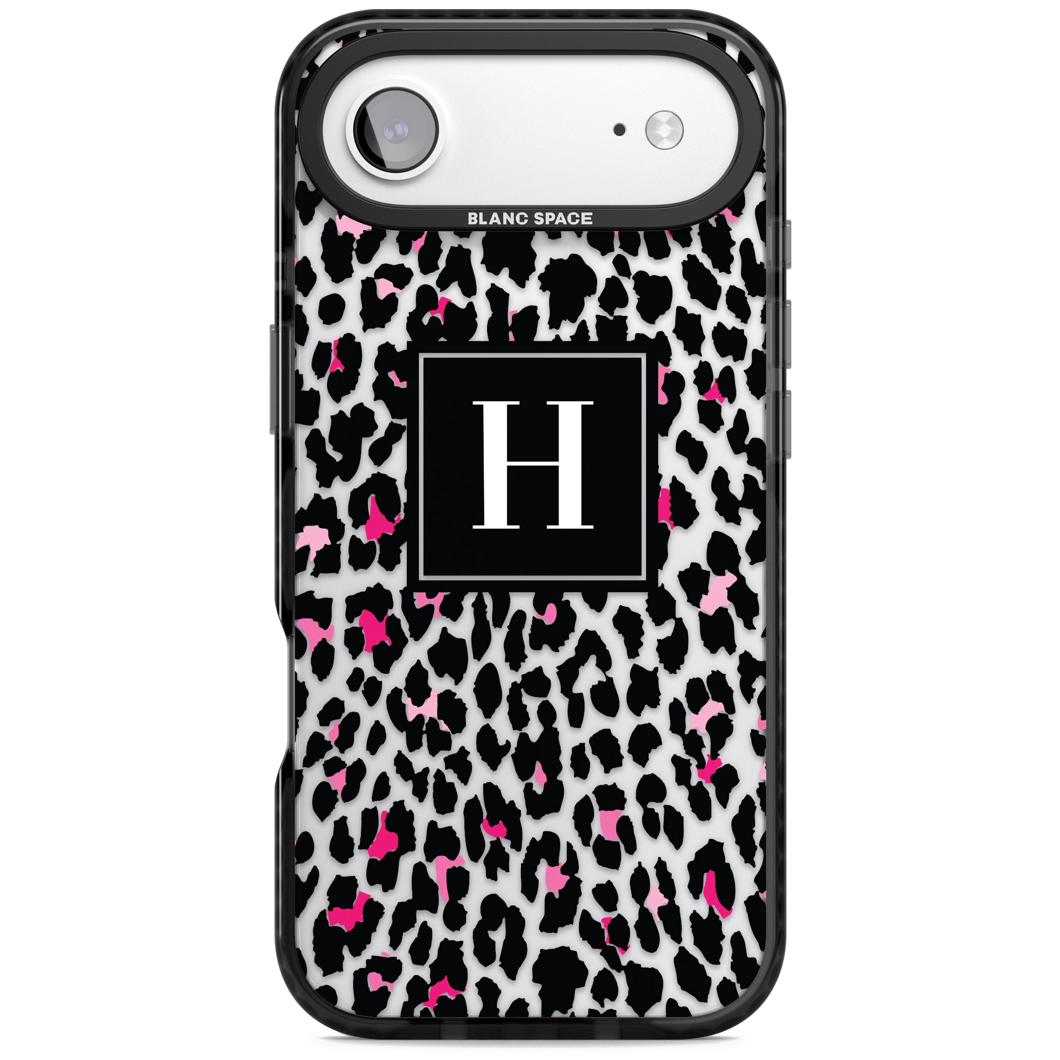 Personalised Clear Pink Leopard Monogram iPhone 17 Air Impact Black Phone Case