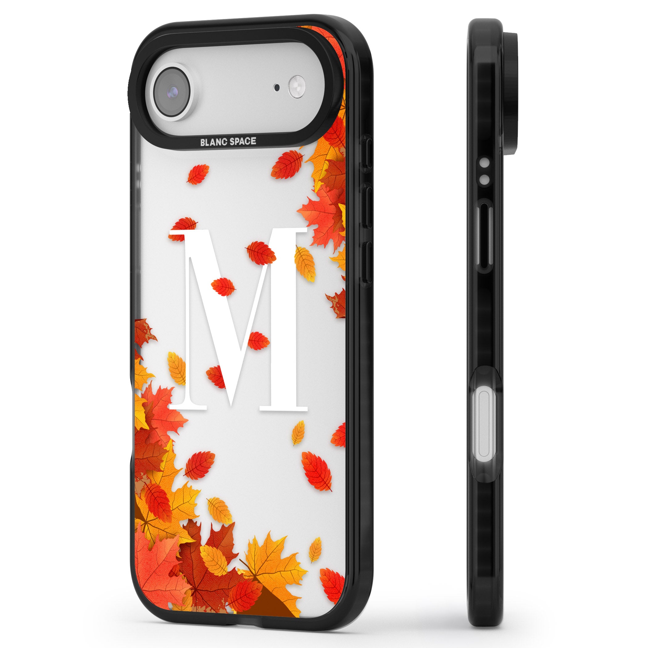 Personalised Autumn Leaves Monogram iPhone 17 Air Impact Black Phone Case Side Profile