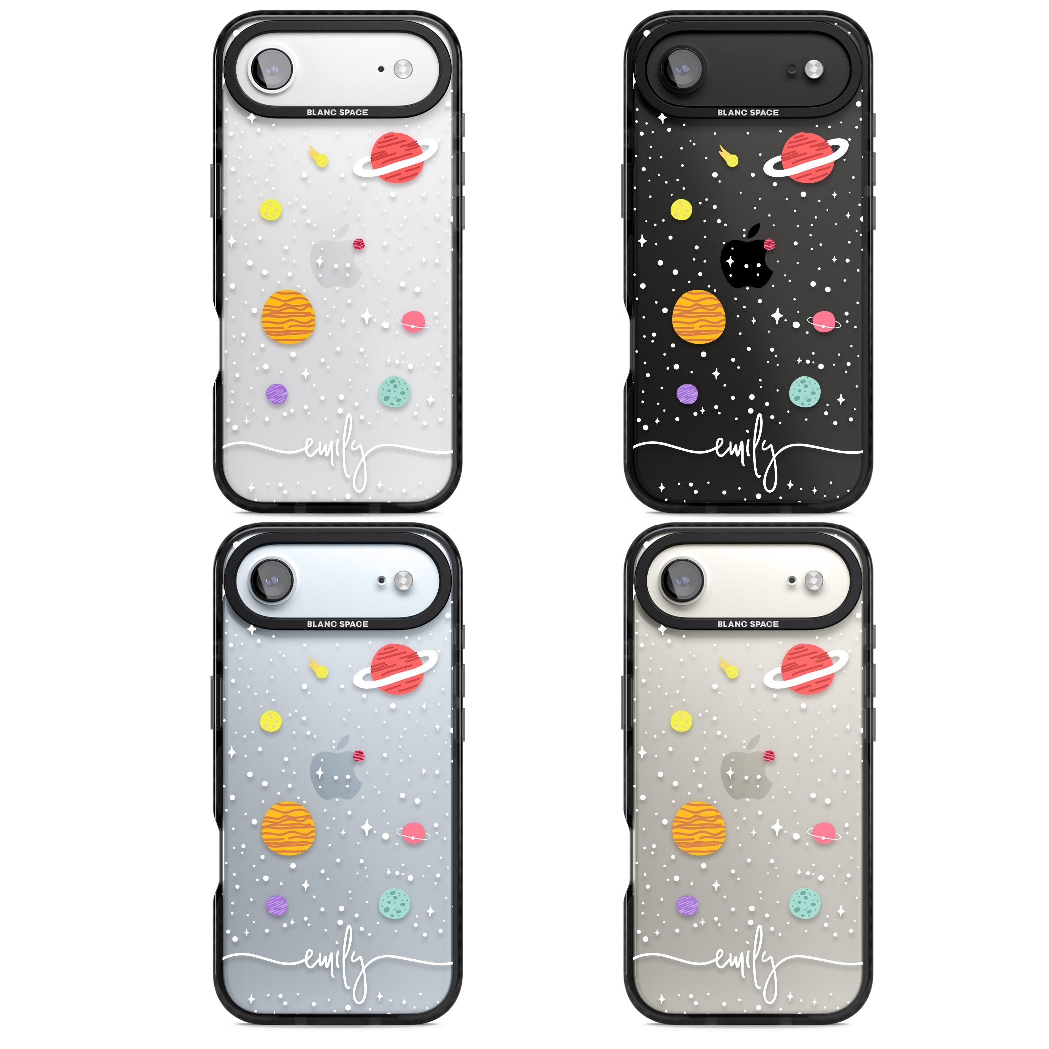 Personalised Cute Cartoon Planet (Clear) iPhone 17 Air Impact Black Phone Case APT Impact Protection