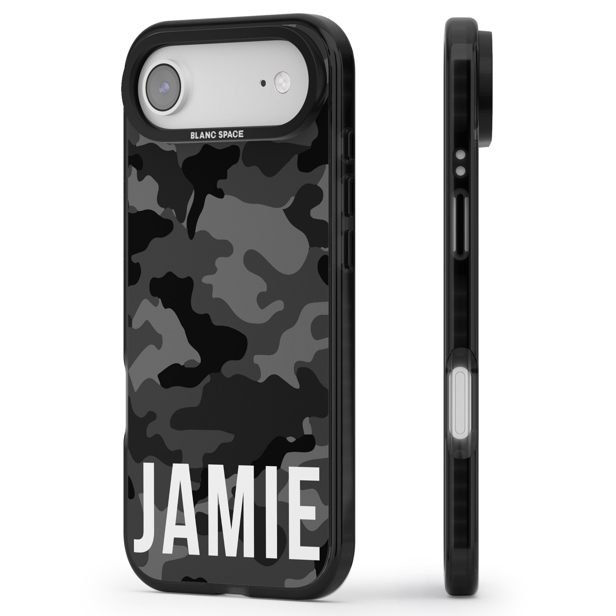 Personalised Black Camo Name Horizontal iPhone 17 Air Impact Black Phone Case Side Profile