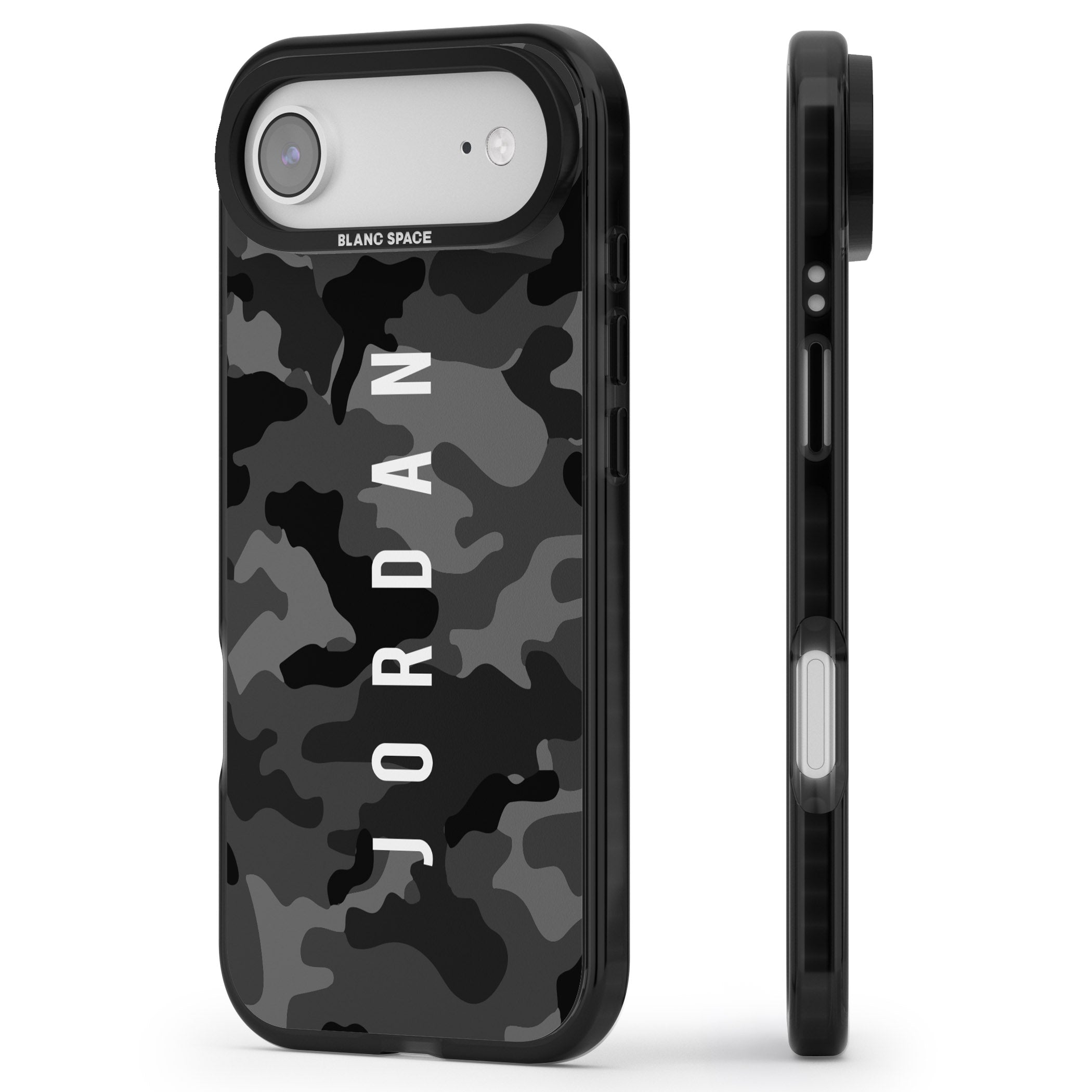 Personalised Black Camouflage Name iPhone 17 Air Impact Black Phone Case Side Profile