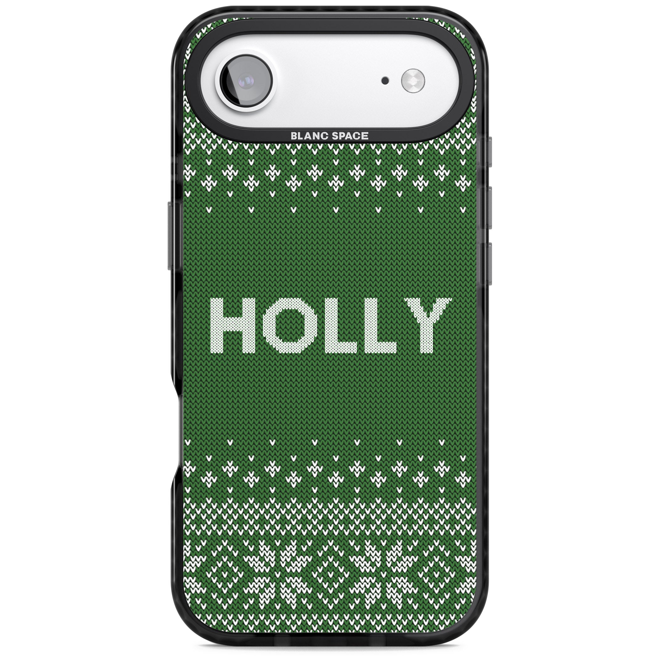 Personalised Green Christmas Knit iPhone 17 Air Impact Black Phone Case