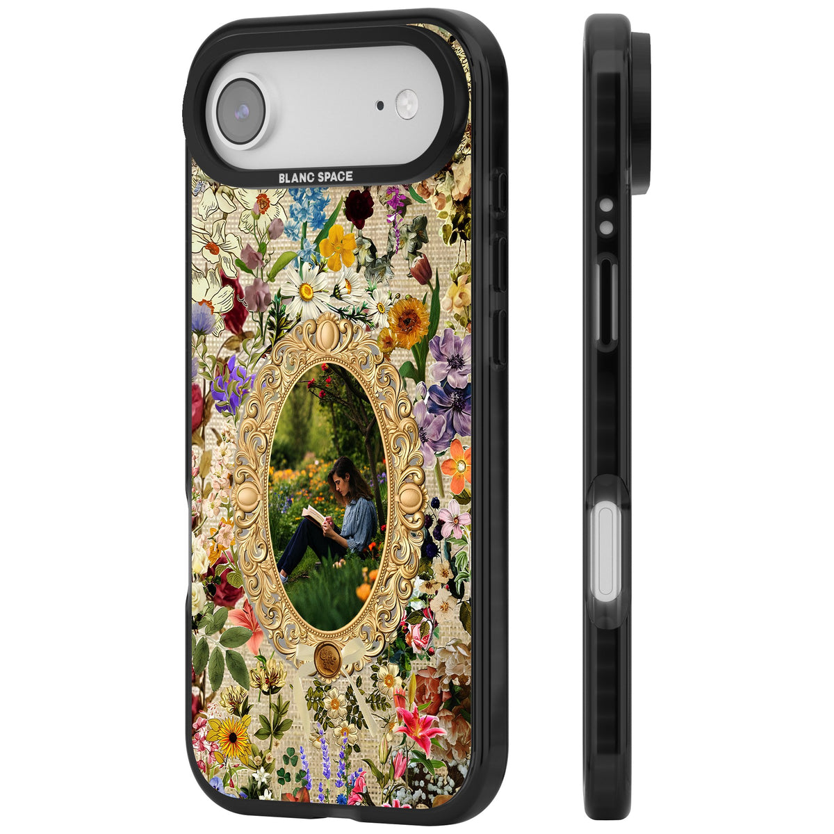 Personalised Vintage Wildflower Frame iPhone Air Impact Black Phone Case side