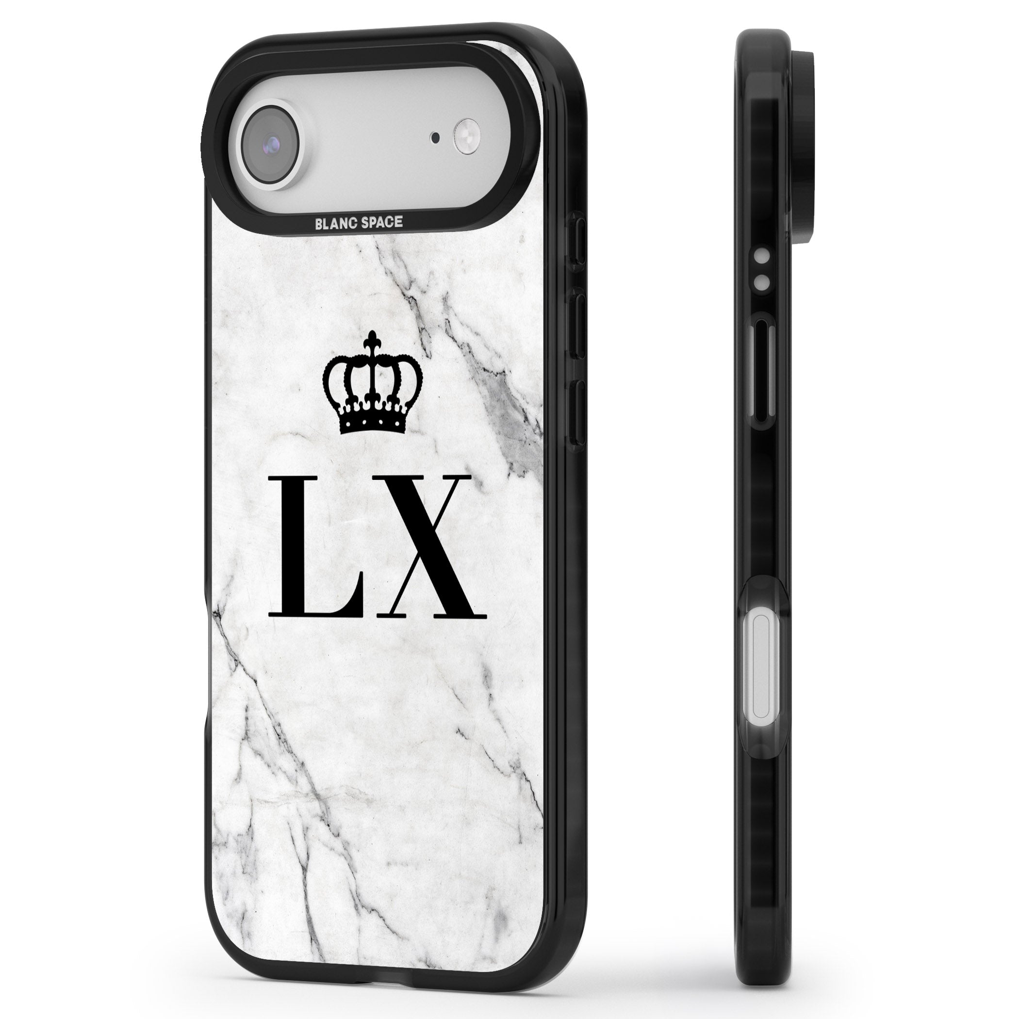 Personalised Initial Crown Marble iPhone 17 Air Impact Black Phone Case Side Profile
