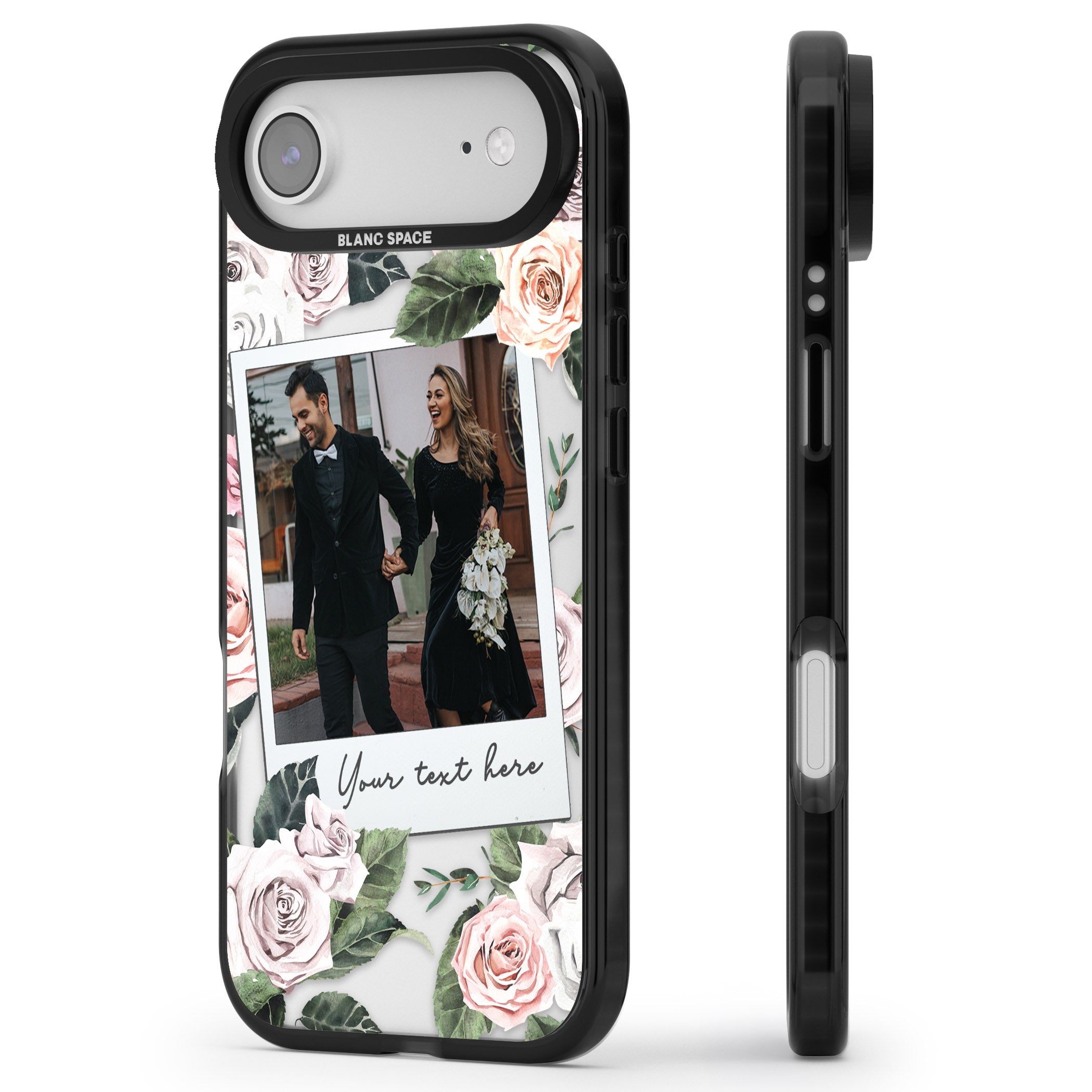 Personalised Floral Instant Camera Photo iPhone 17 Air Impact Black Phone Case Side Profile