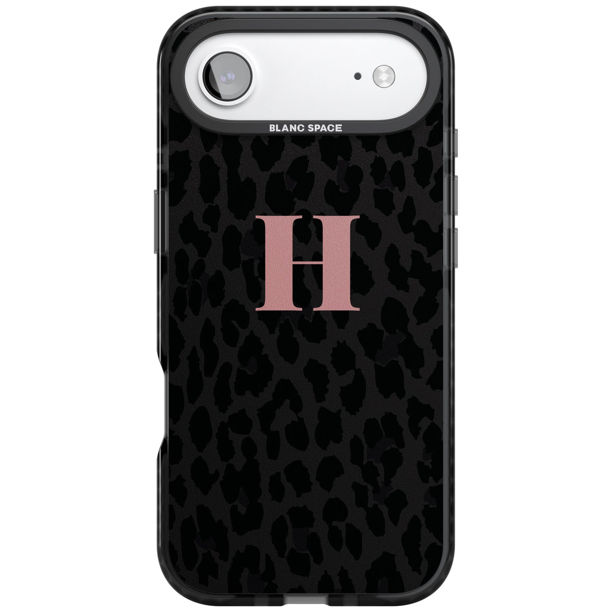 Personalised Leopard Pink Monogram iPhone Air Impact Black Phone Case front