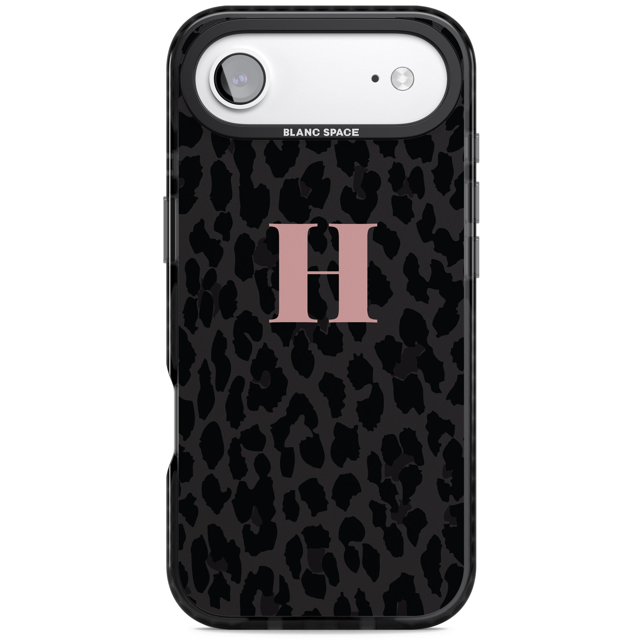 Personalised Pink Leopard Monogram iPhone 17 Air Impact Black Phone Case