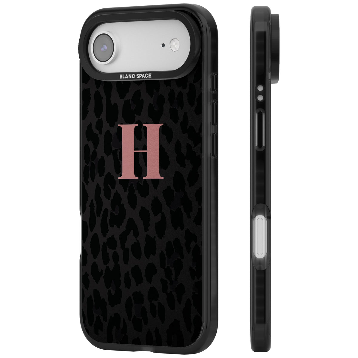 Personalised Leopard Pink Monogram iPhone Air Impact Black Phone Case side