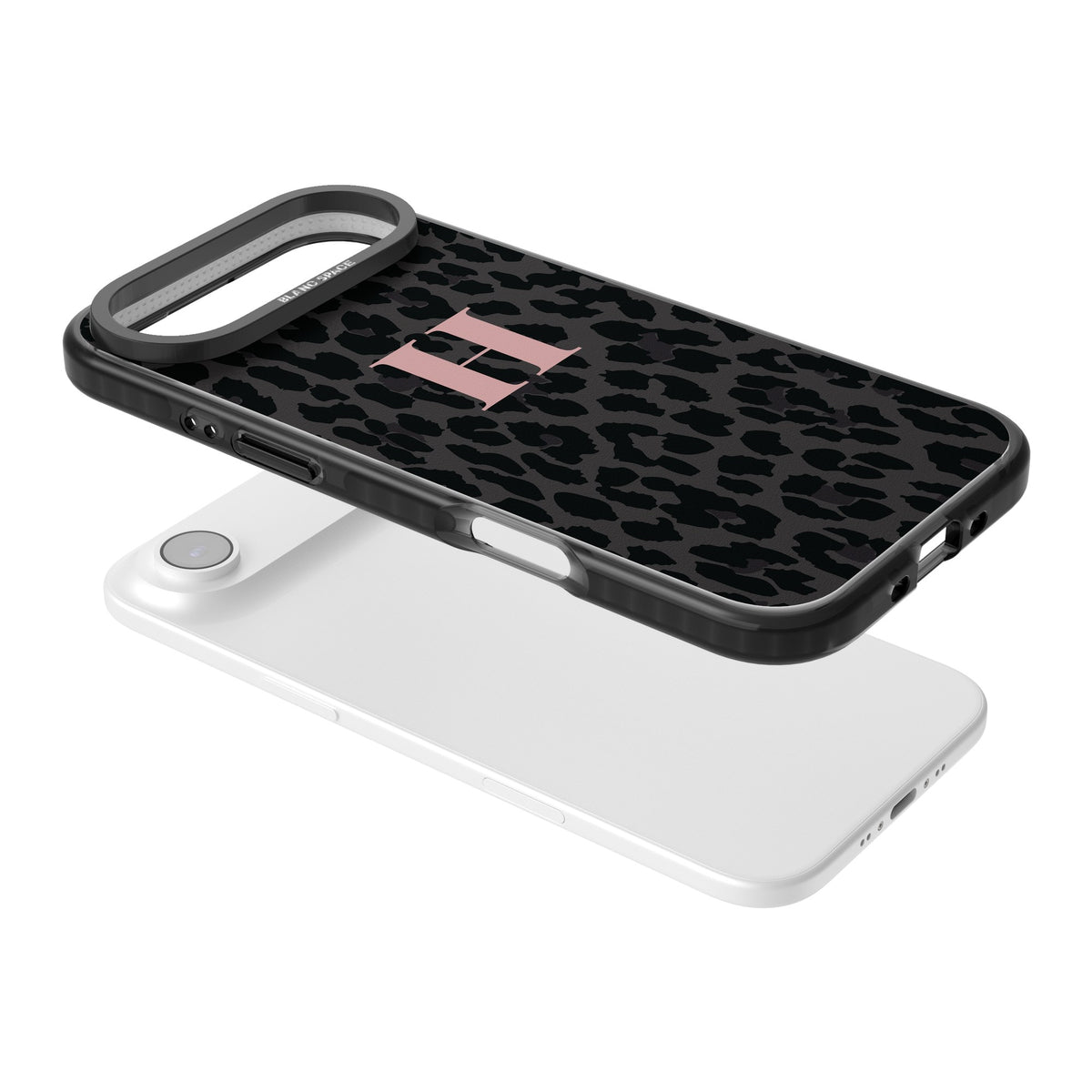 Personalised Leopard Pink Monogram iPhone Air Impact Black Phone Case angled