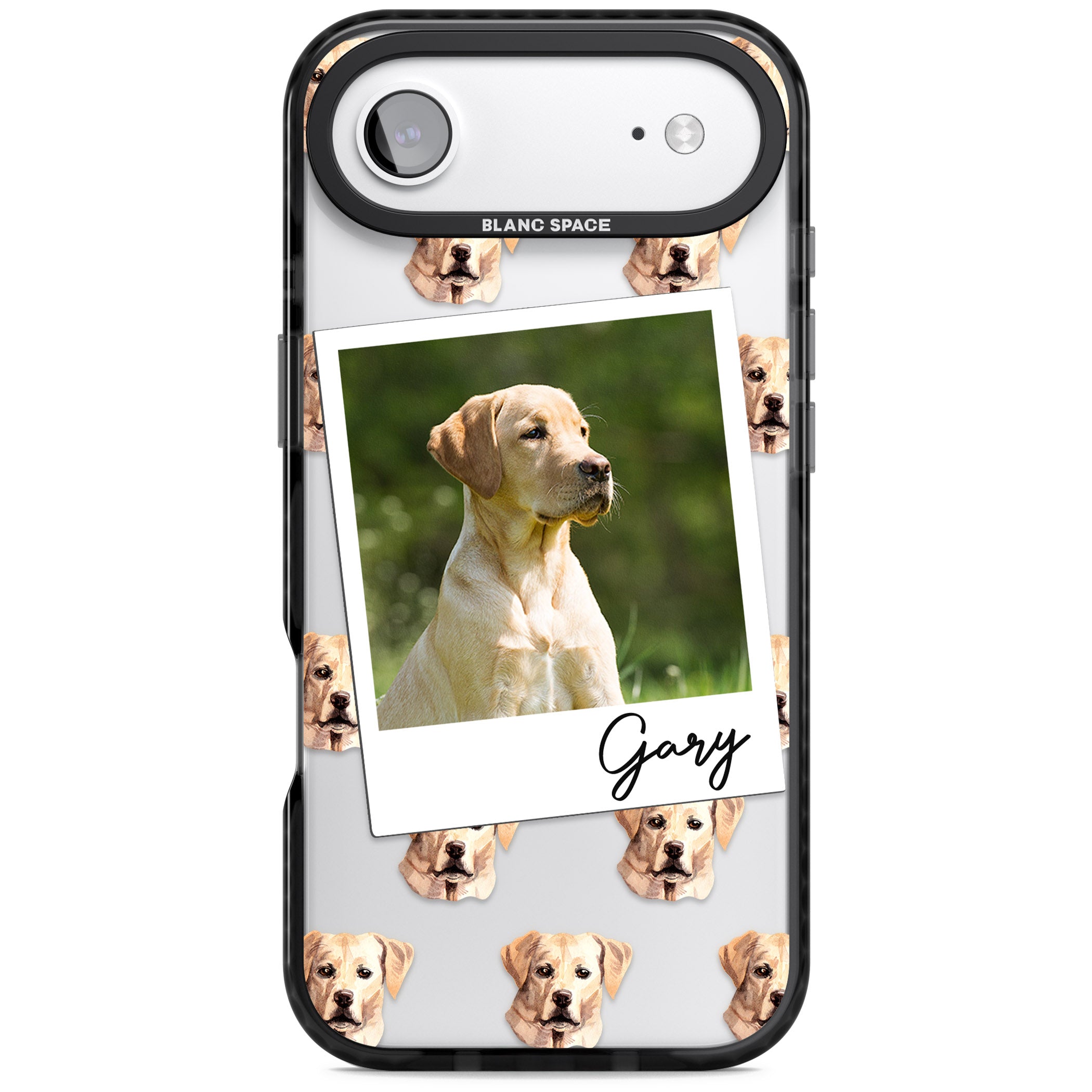 Personalised Tan Black Labrador Instant Camera Photo iPhone 17 Air Impact Black Phone Case