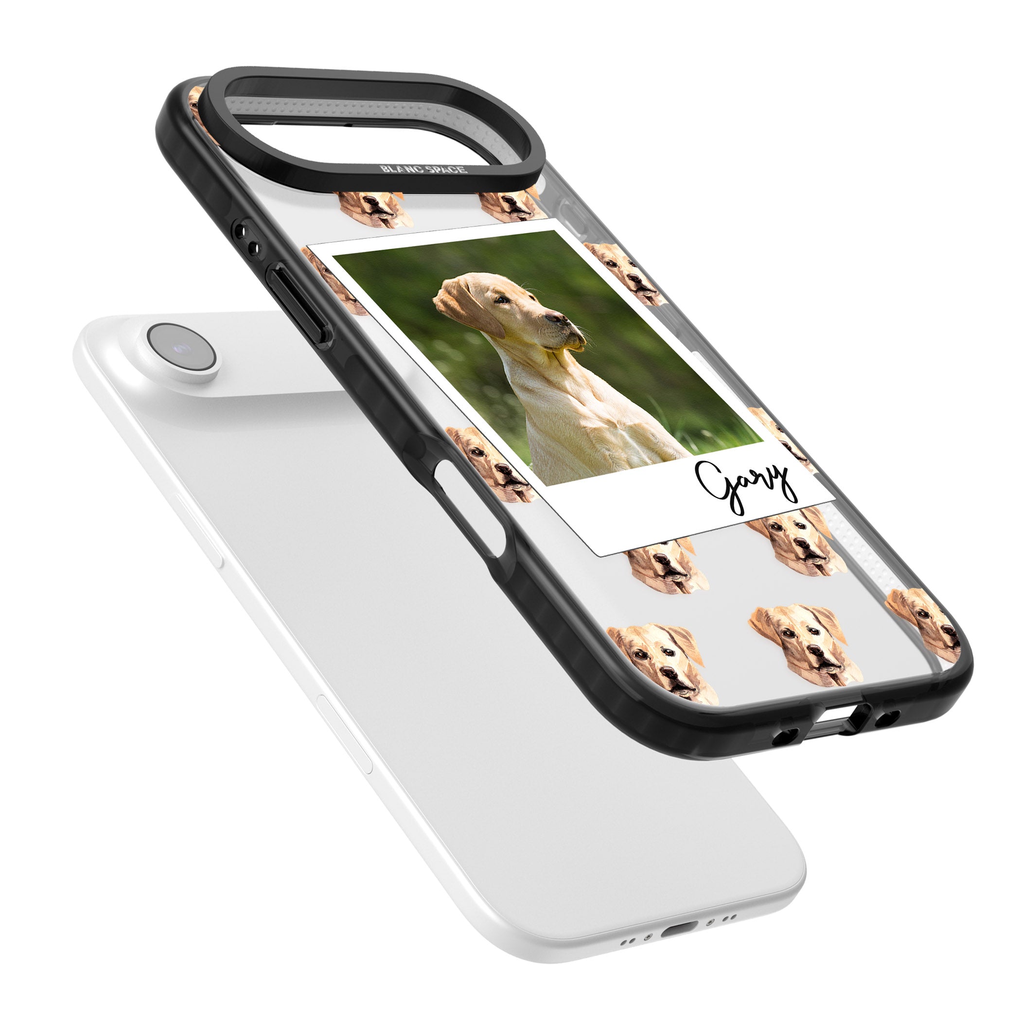 Personalised Tan Black Labrador Instant Camera Photo iPhone 17 Air Impact Black Phone Case Colours
