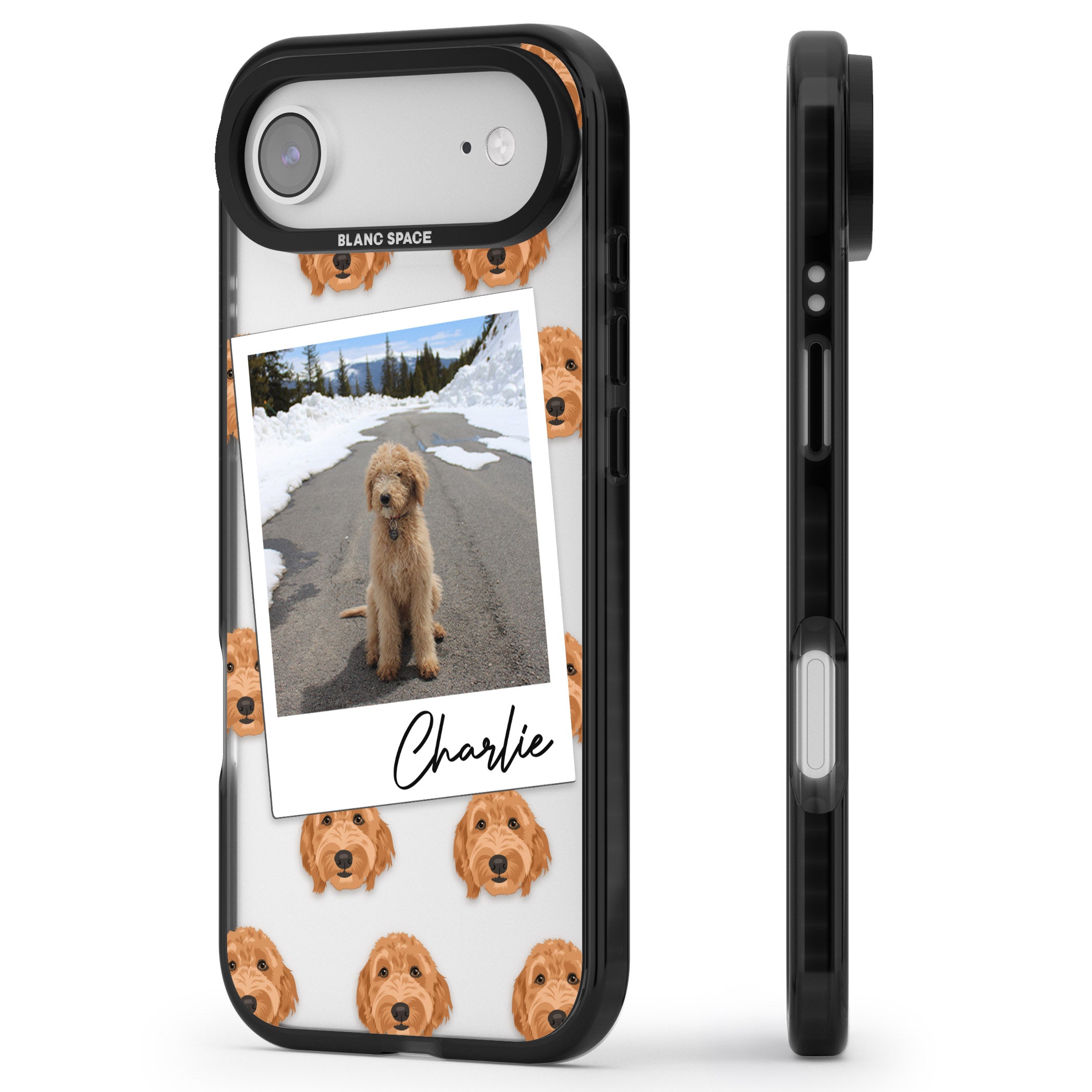 Personalised Golden Doodle Dog Photo iPhone 17 Air Impact Black Phone Case Side Profile