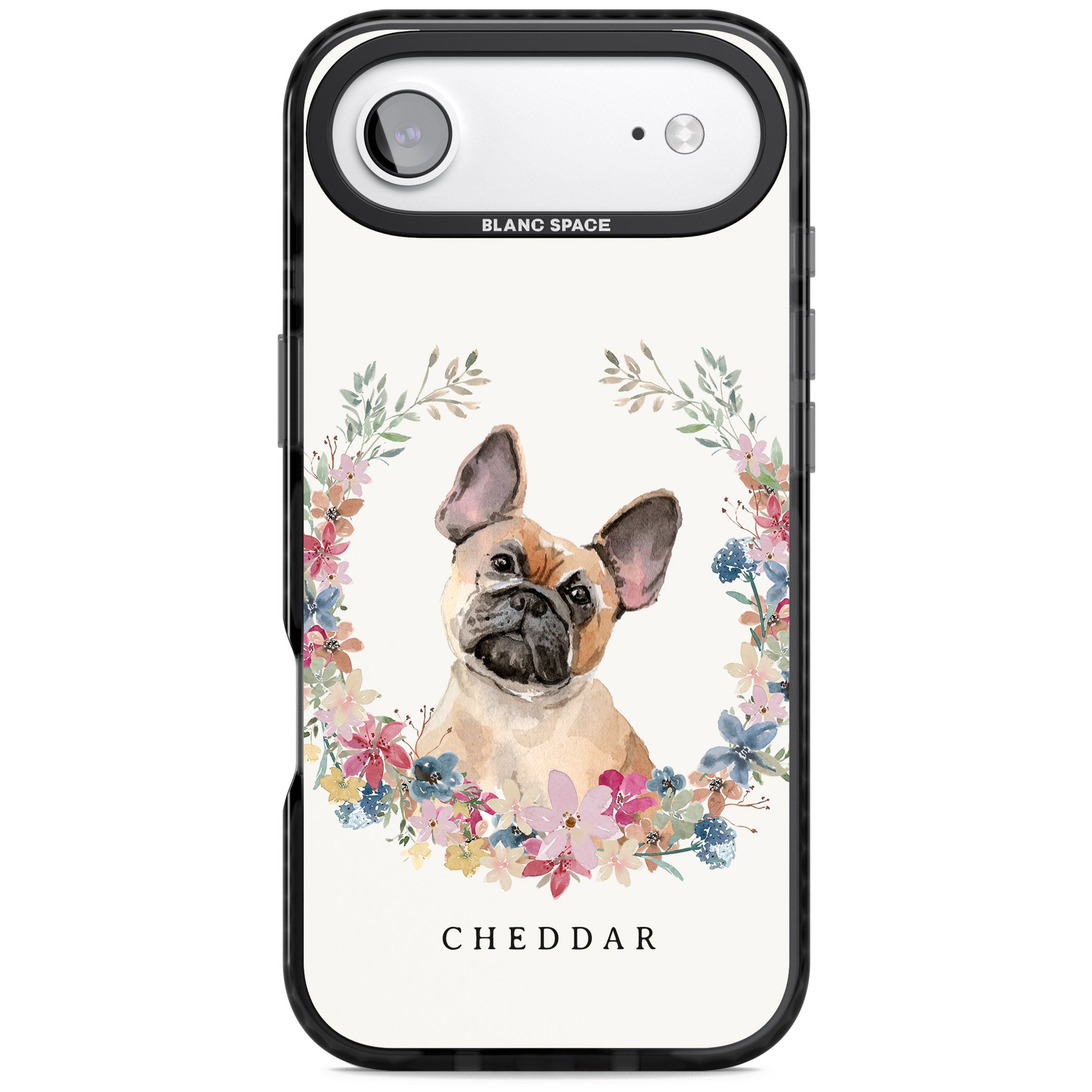 Personalised Tan French Bulldog Floral Portrait iPhone 17 Air Impact Black Phone Case