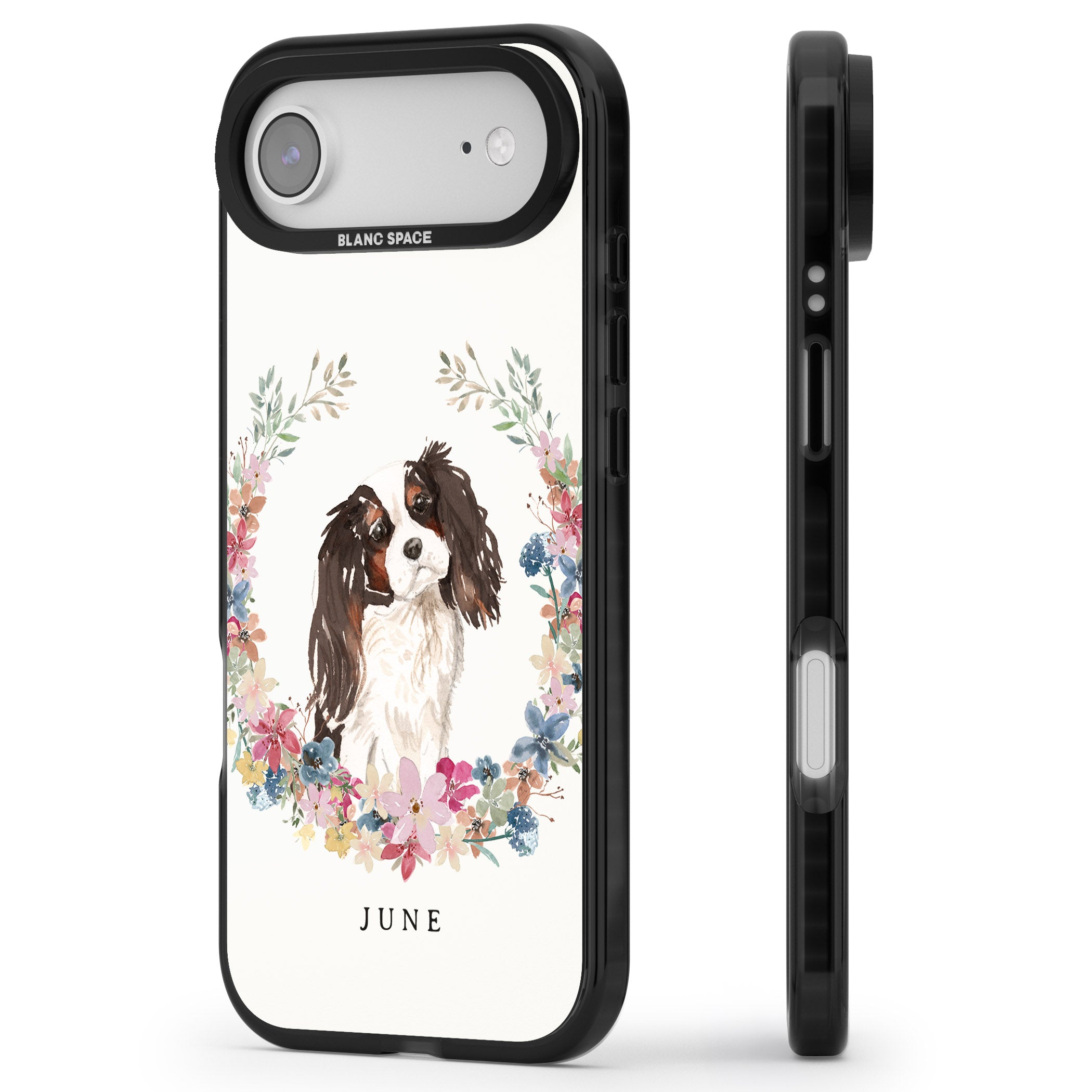 Personalised King Charles Floral Portrait iPhone 17 Air Impact Black Phone Case Side Profile