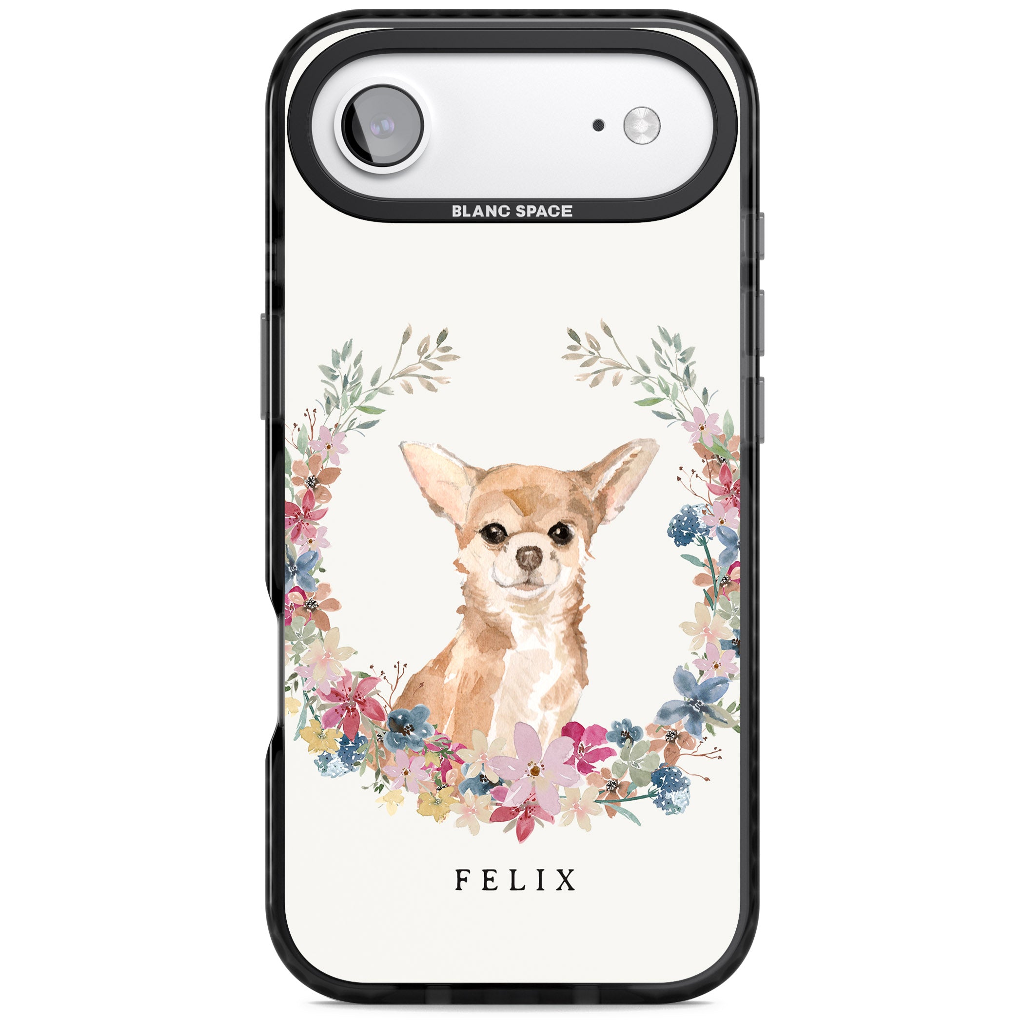 Personalised Chihuahua Floral Portrait iPhone 17 Air Impact Black Phone Case