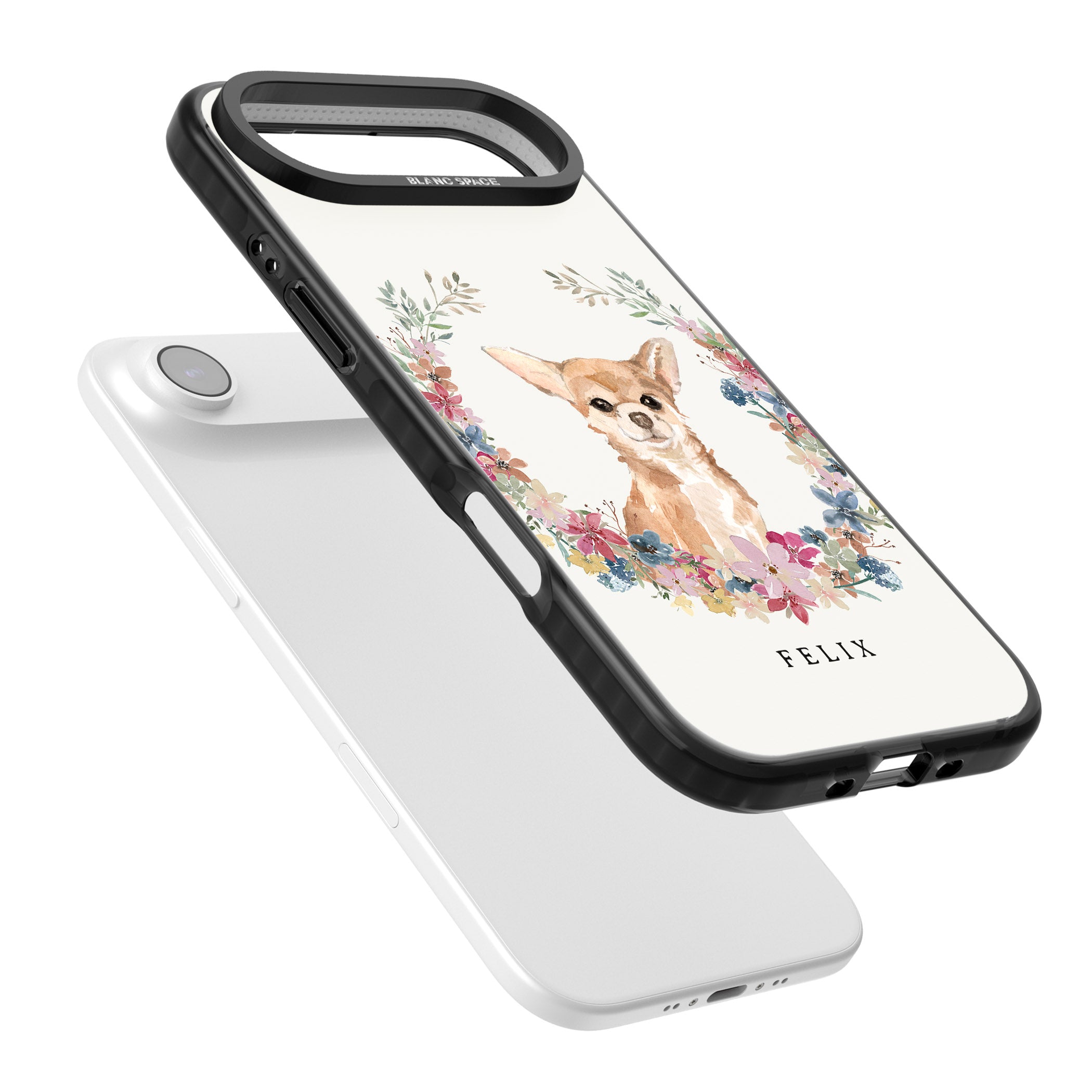 Personalised Chihuahua Floral Portrait iPhone 17 Air Impact Black Phone Case Colours