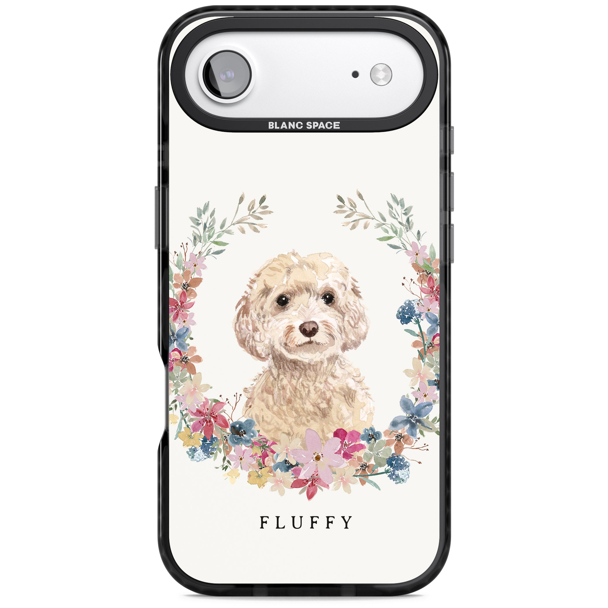 Personalised Champagne Cockapoo Floral Portrait iPhone 17 Air Impact Black Phone Case