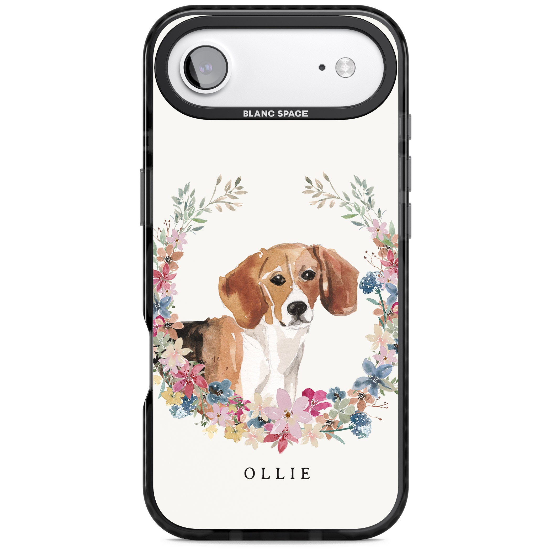 Personalised Beagle Floral Portrait iPhone 17 Air Impact Black Phone Case