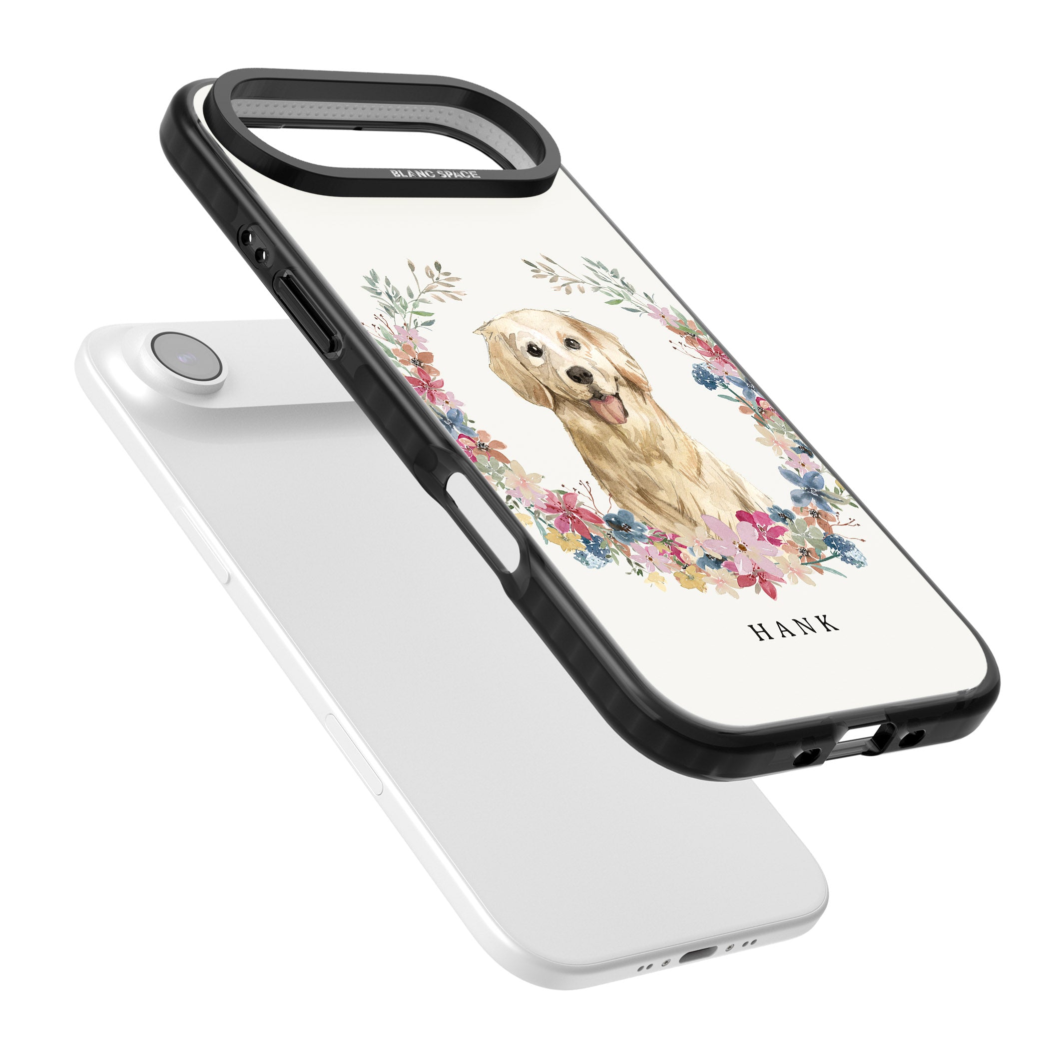 Personalised Golden Retriever Floral Portrait iPhone 17 Air Impact Black Phone Case Colours