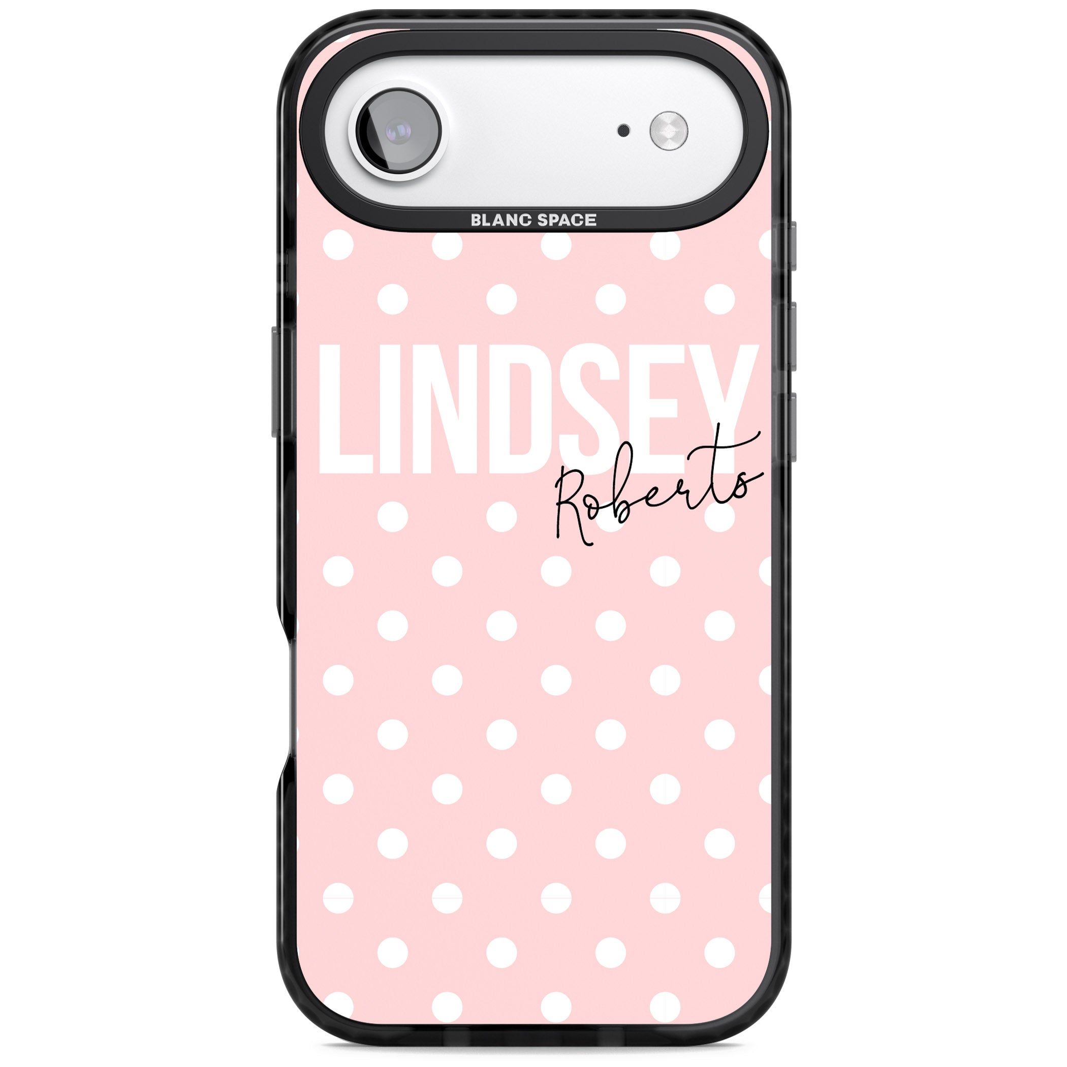 Personalised Pink Polka iPhone 17 Air Impact Black Phone Case