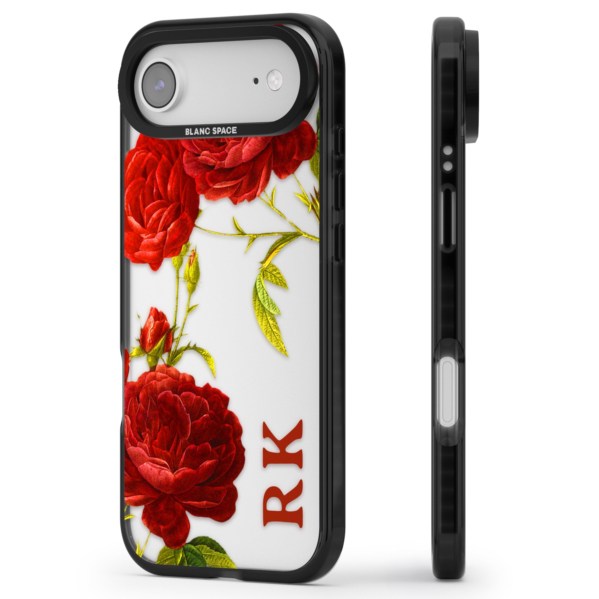 Personalised Vintage Floral Red Roses iPhone 17 Air Impact Black Phone Case Side Profile