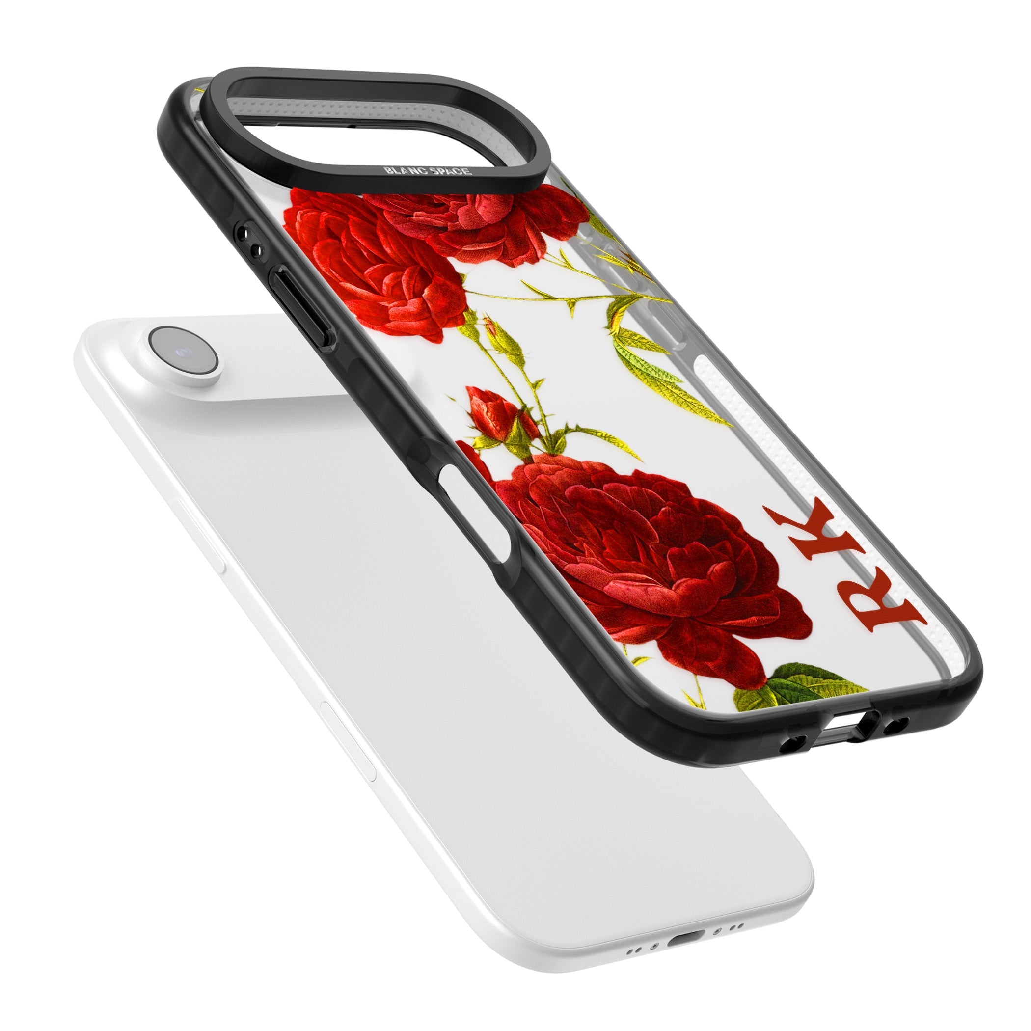 Personalised Vintage Floral Red Roses iPhone 17 Air Impact Black Phone Case Colours