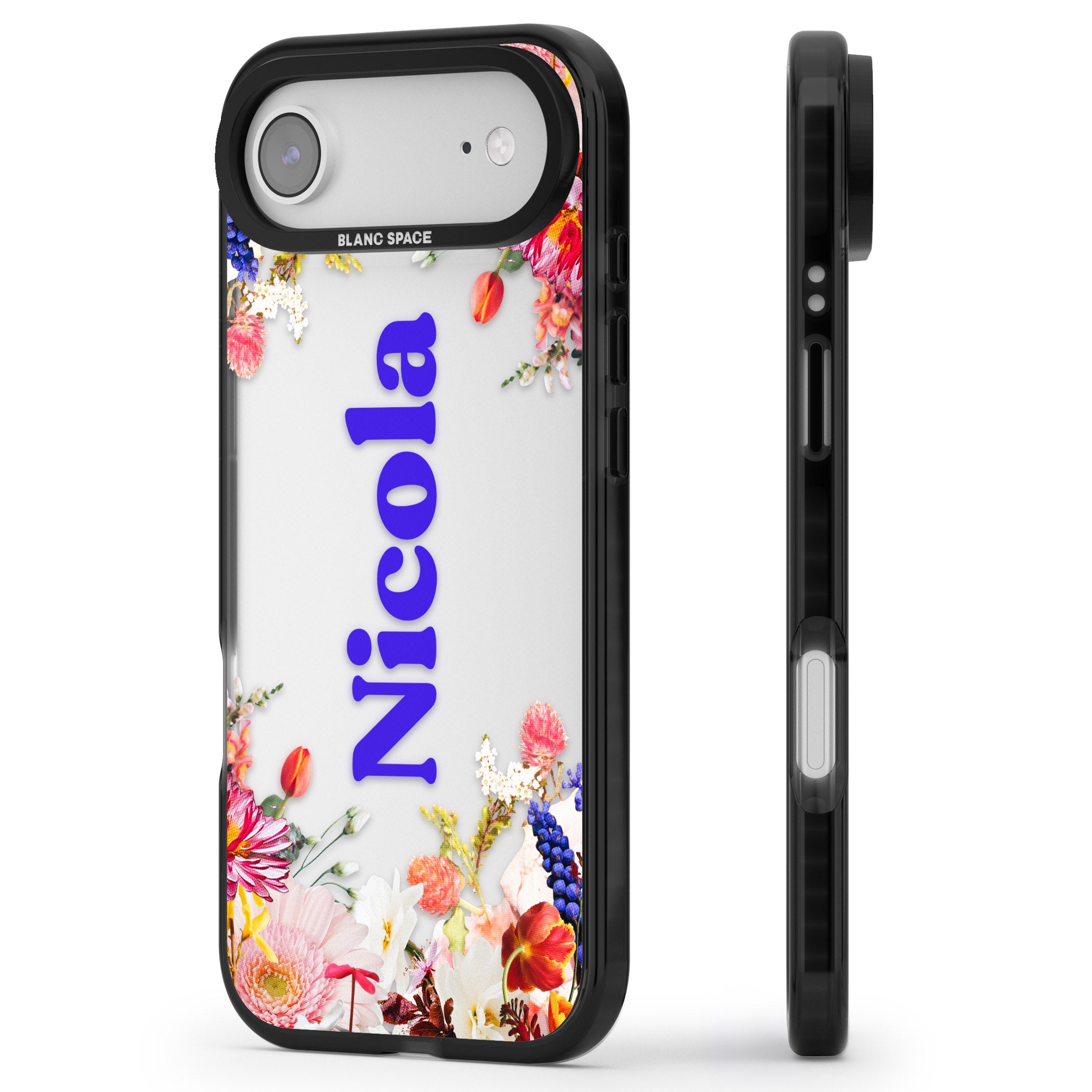 Personalised Floral Name iPhone 17 Air Impact Black Phone Case Side Profile