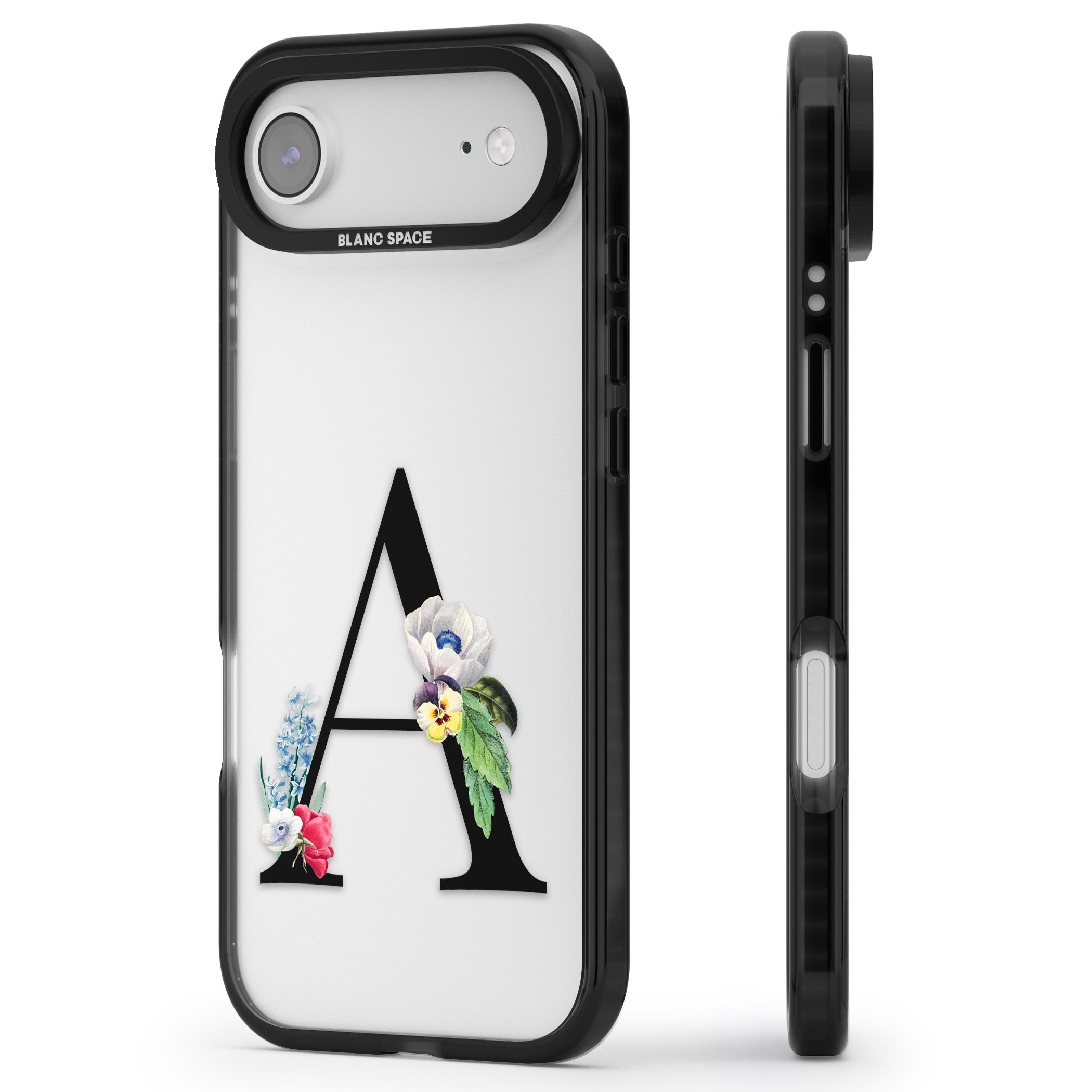 Personalised Floral Initial iPhone 17 Air Impact Black Phone Case Side Profile