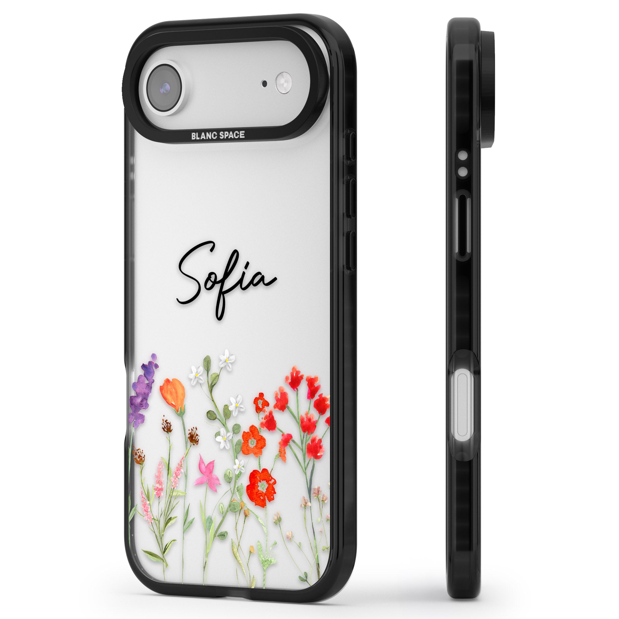 Personalised Spring Wildflowers iPhone 17 Air Impact Black Phone Case Side Profile