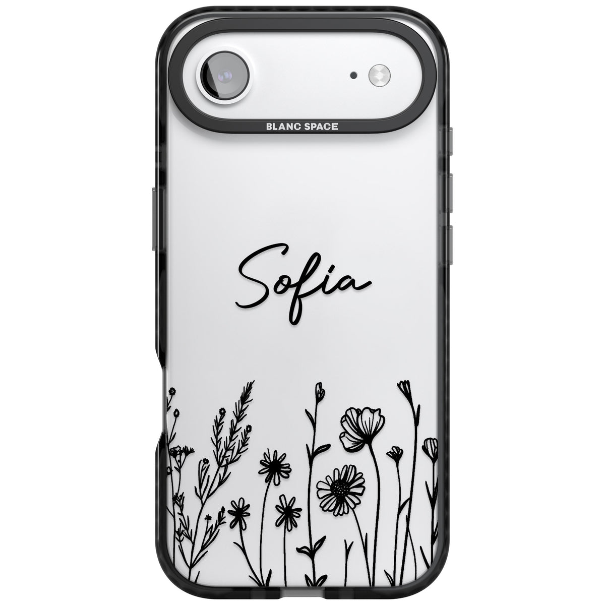 Personalised Black Wildflowers iPhone Air Impact Black Phone Case front