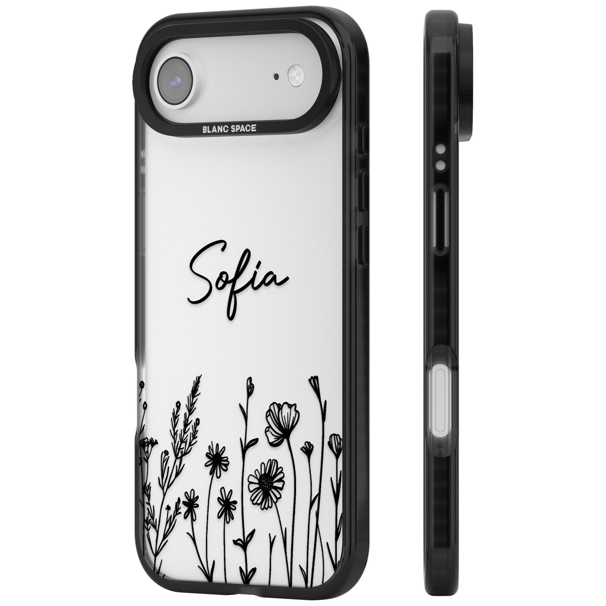 Personalised Black Wildflowers iPhone Air Impact Black Phone Case side