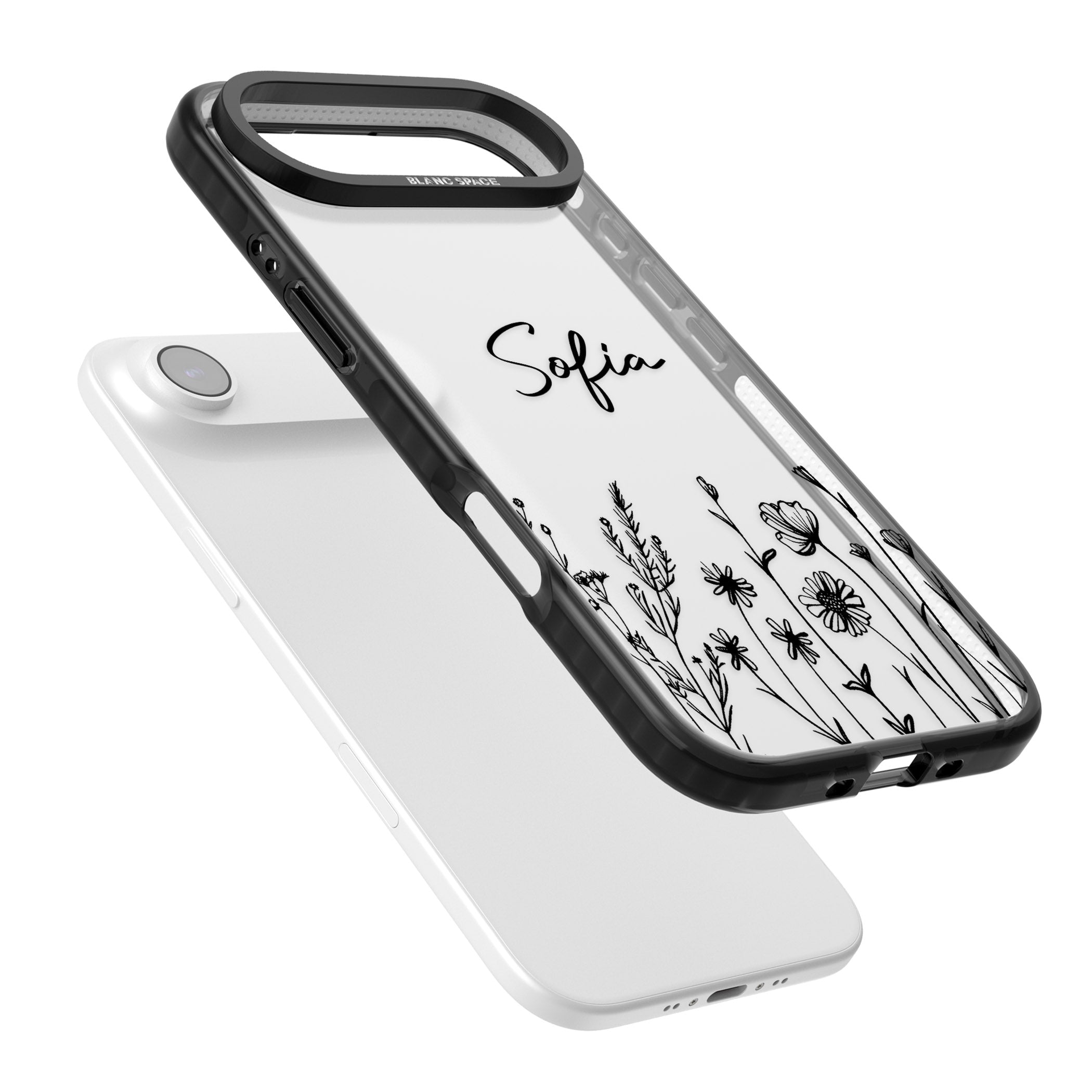 Personalised Black Wildflowers iPhone 17 Air Impact Black Phone Case Colours