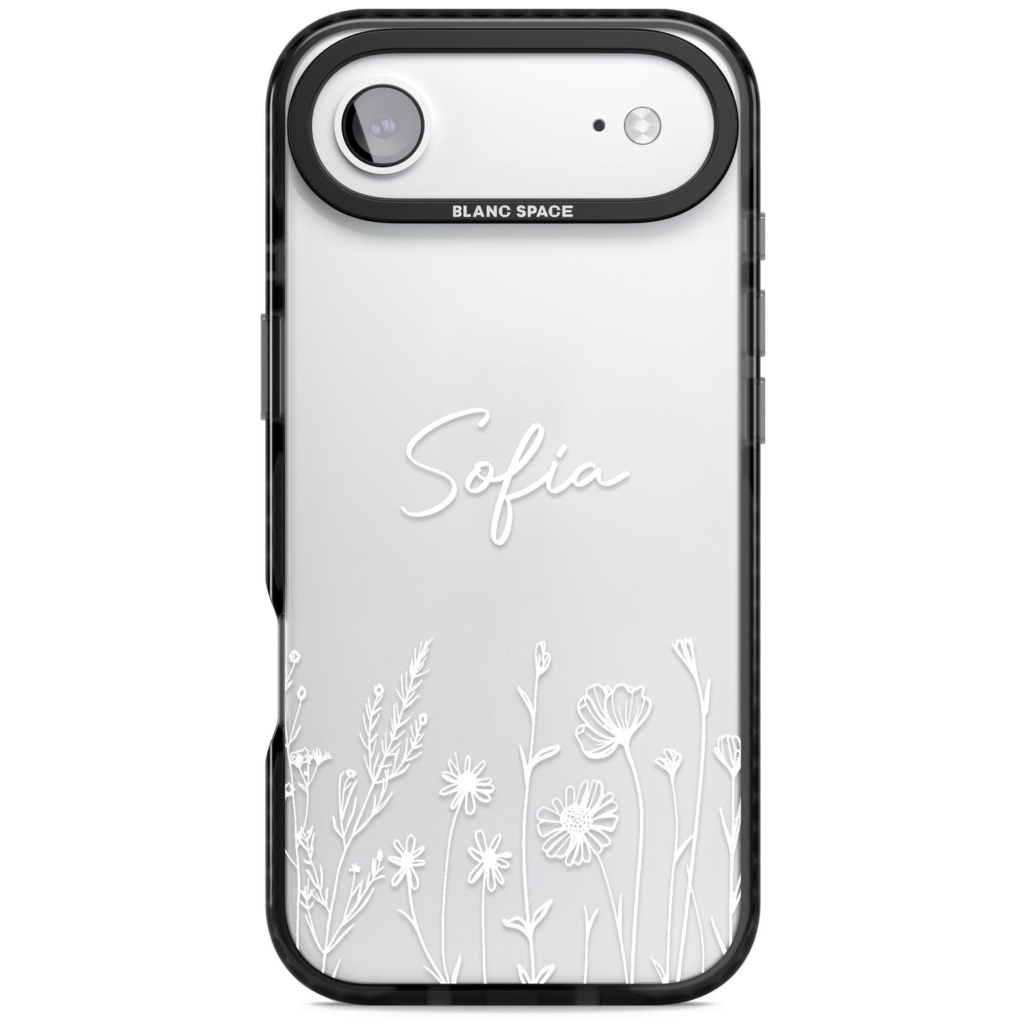 Personalised White Wildflowers iPhone 17 Air Impact Black Phone Case