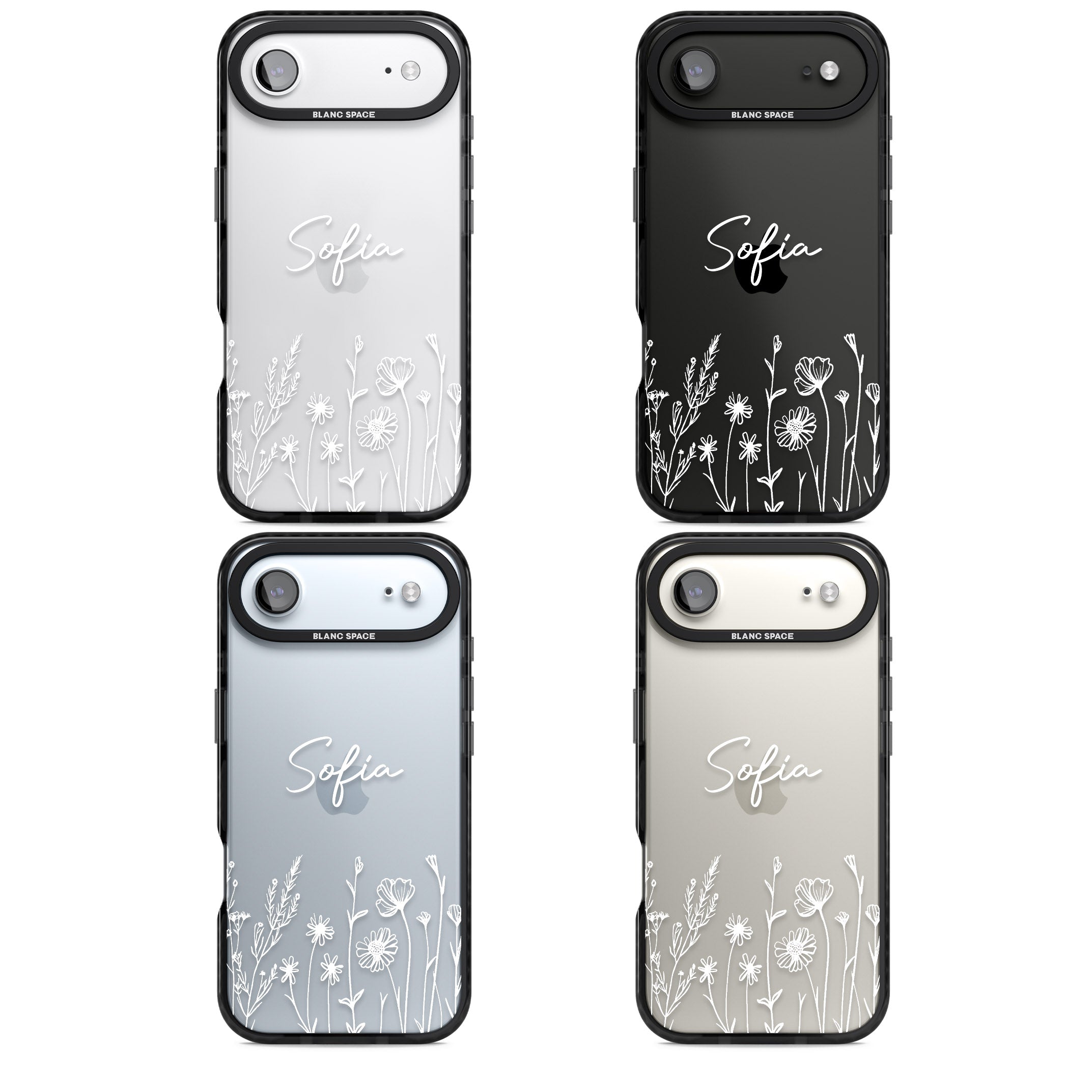 Personalised White Wildflowers iPhone 17 Air Impact Black Phone Case APT Impact Protection